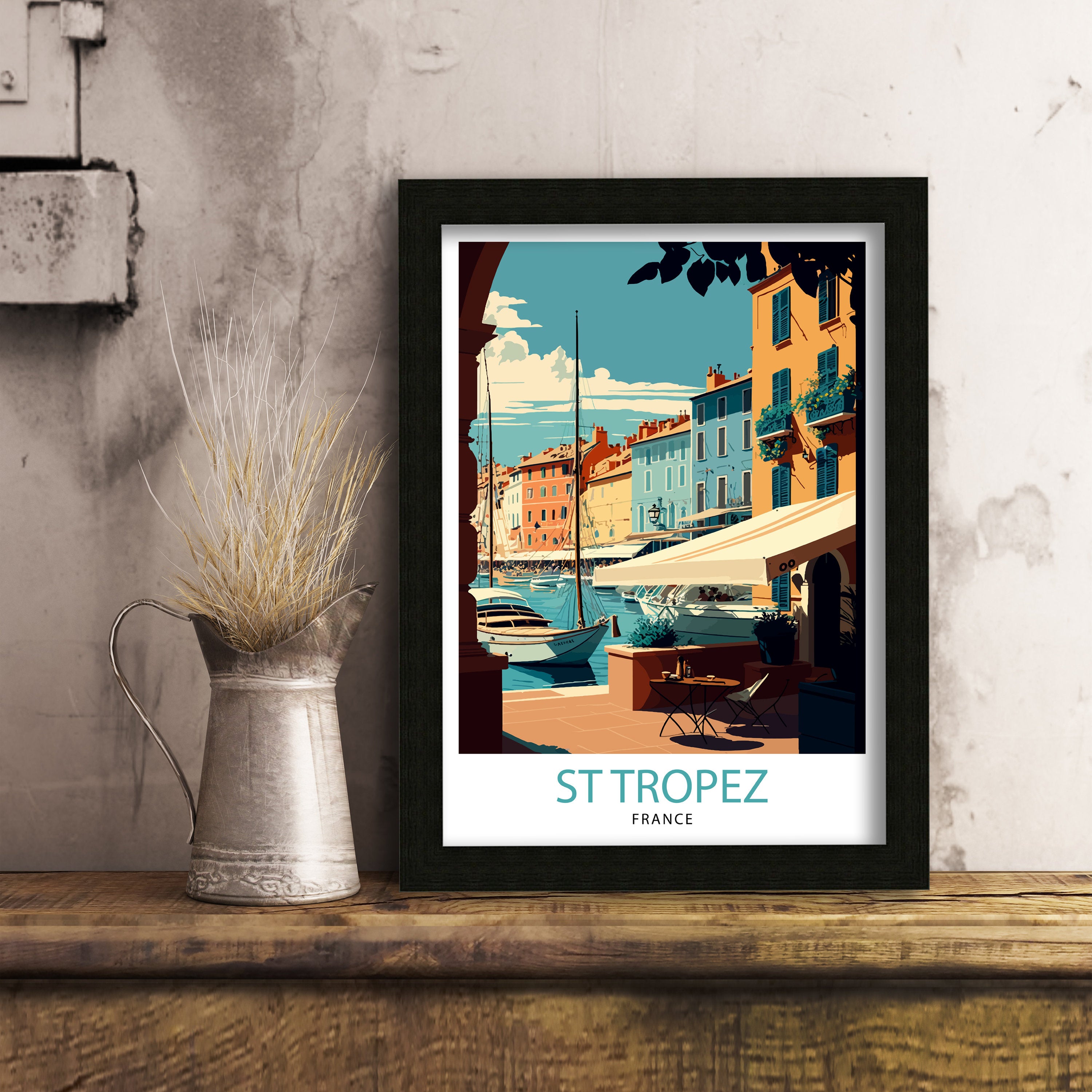 St Tropez France Art Print, Coastal Illustration