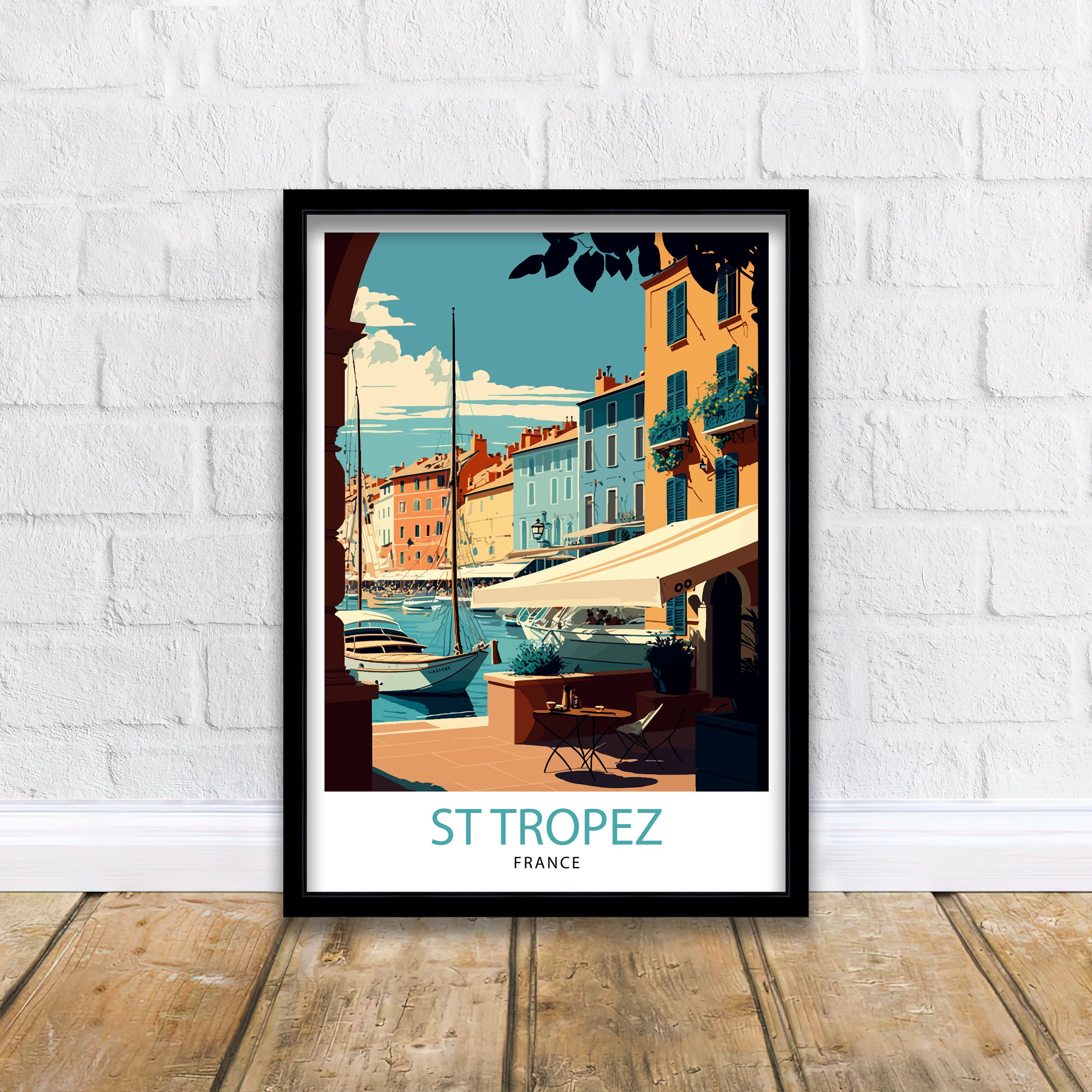 St Tropez France Art Print, Coastal Illustration