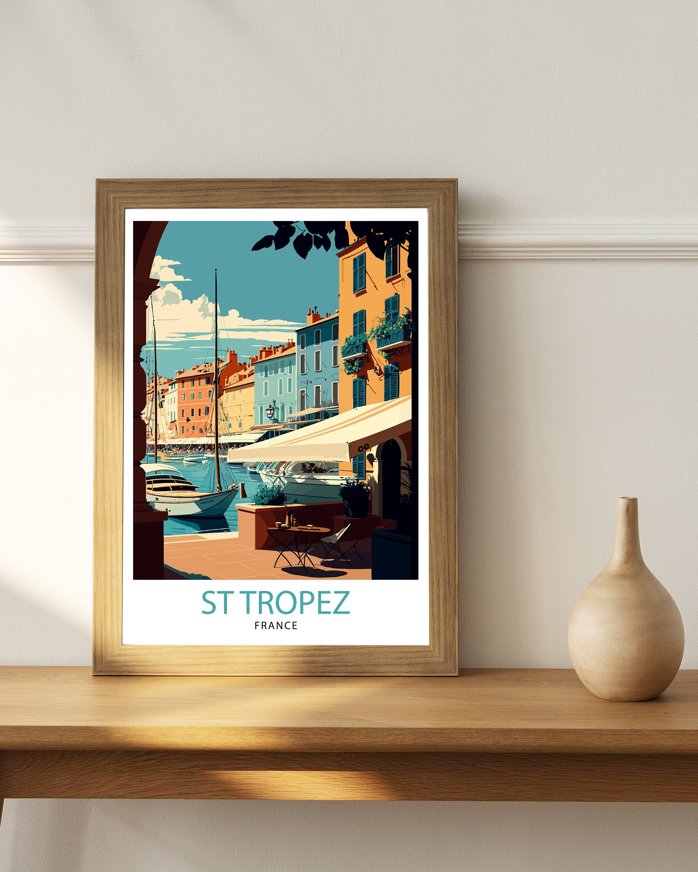 St Tropez France Art Print, Coastal Illustration