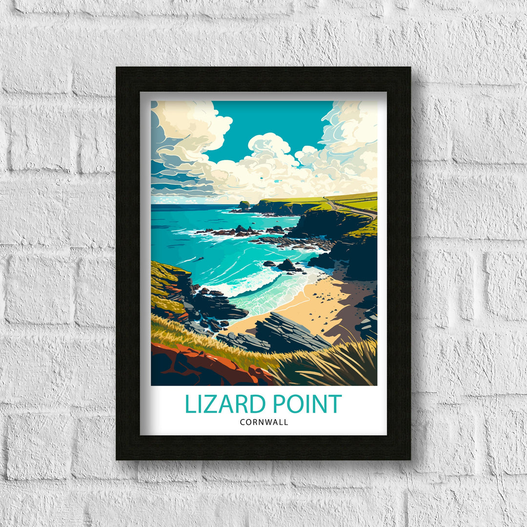 Lizard Point Cornwall Travel Poster Lizard Point Wall Art Lizard Point Home Living Decor Cornwall Illustration Travel Poster Gift For