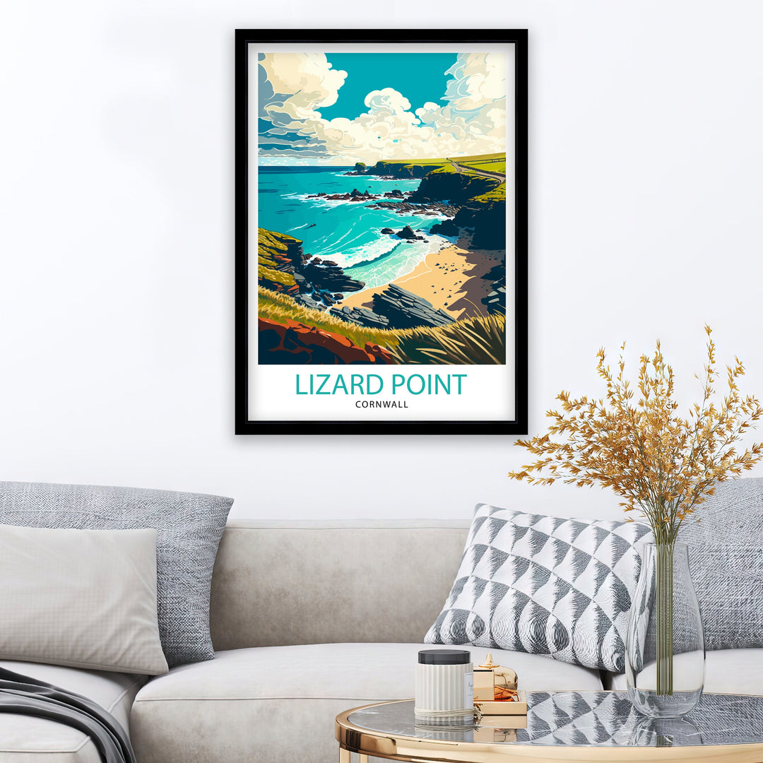 Lizard Point Cornwall Travel Poster Lizard Point Wall Art Lizard Point Home Living Decor Cornwall Illustration Travel Poster Gift For