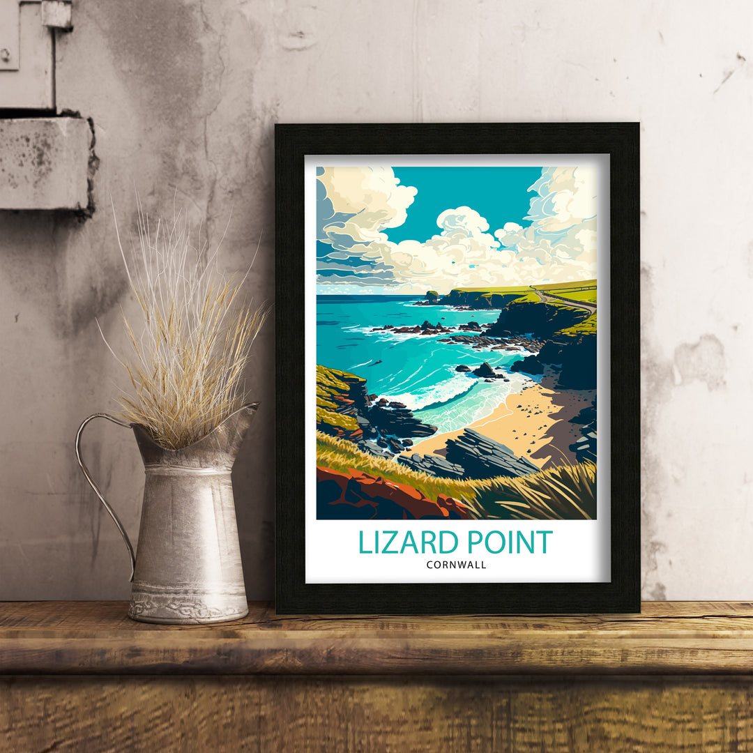 Lizard Point Cornwall Travel Poster Lizard Point Wall Art Lizard Point Home Living Decor Cornwall Illustration Travel Poster Gift For