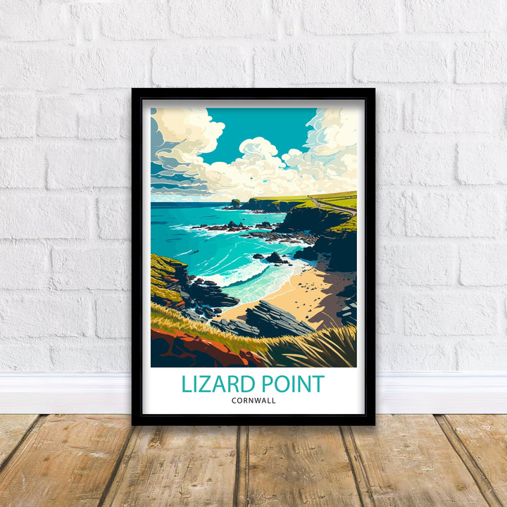 Lizard Point Cornwall Travel Poster Lizard Point Wall Art Lizard Point Home Living Decor Cornwall Illustration Travel Poster Gift For