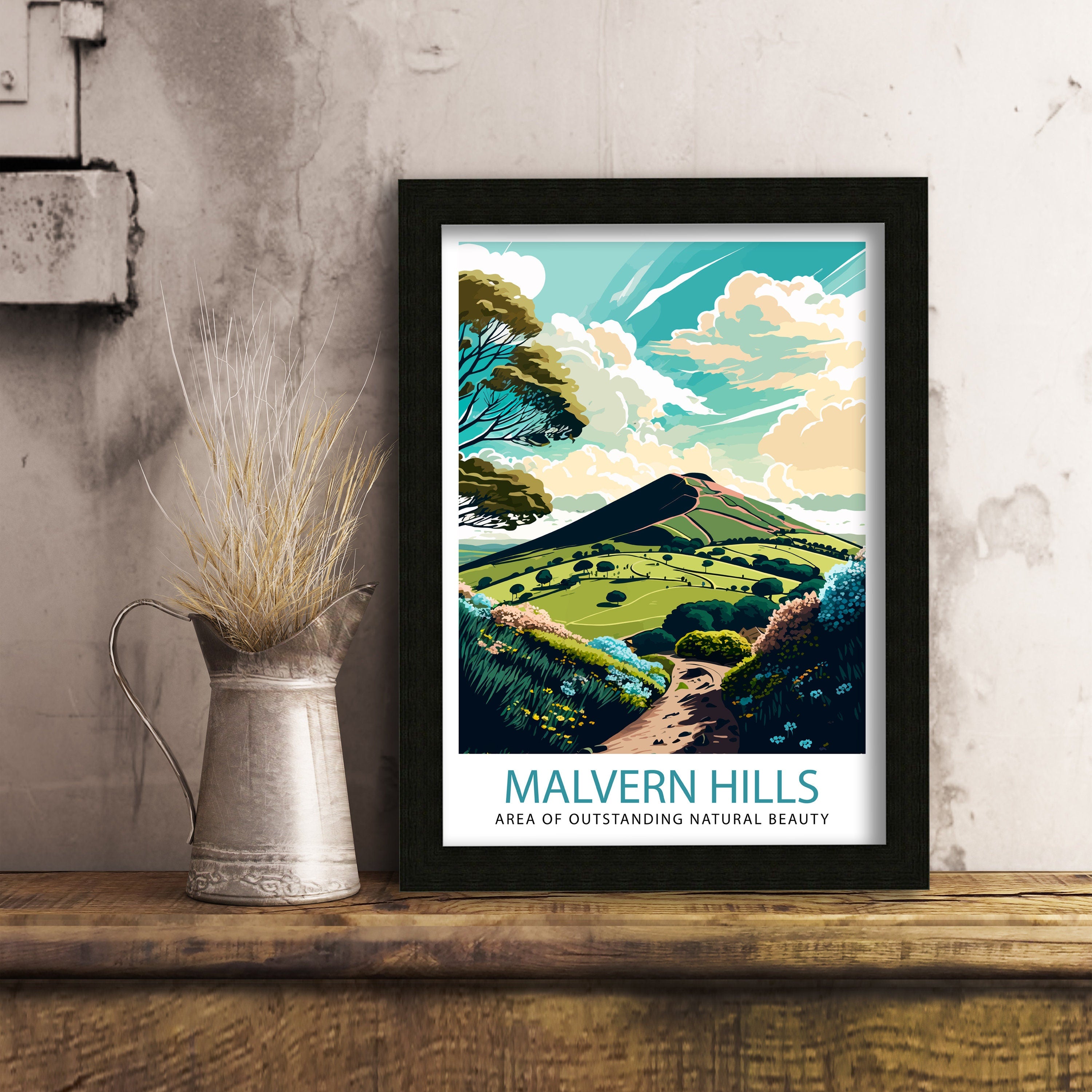 Malvern Hills Illustration Art Print, Travel Poster