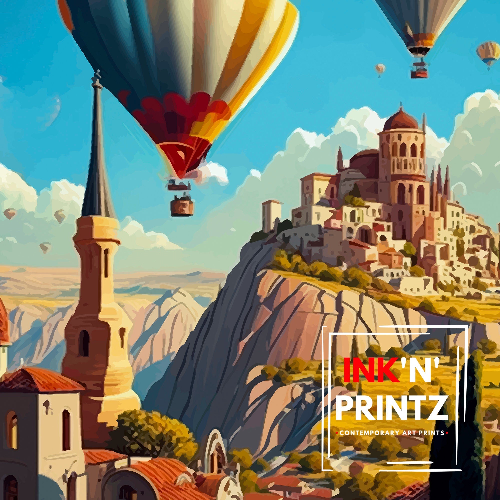 Cappadocia Hot Air Balloons Art Print, Turkey Travel Poster