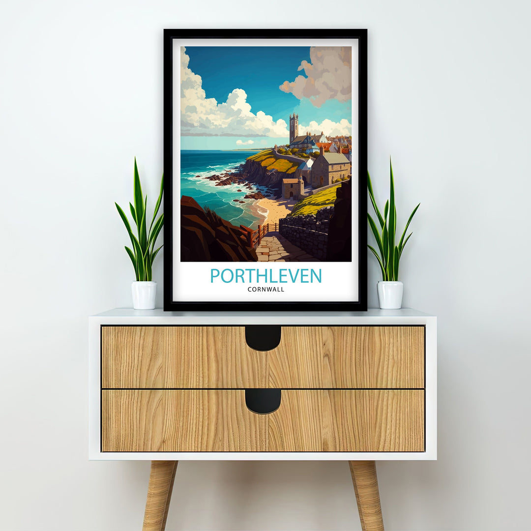 Porthleven Cornwall Travel Poster Porthleven Wall Art Porthleven Home Decor, Porthleven Illustration Cornwall Travel Poster Gift for Cornwall