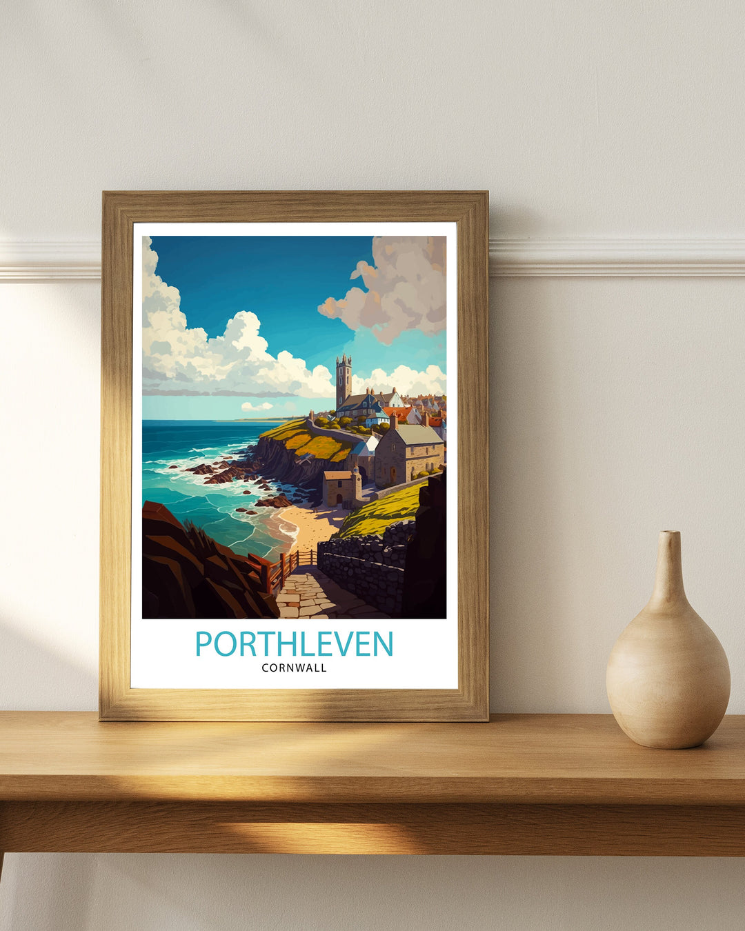 Porthleven Cornwall Travel Poster Porthleven Wall Art Porthleven Home Decor, Porthleven Illustration Cornwall Travel Poster Gift for Cornwall