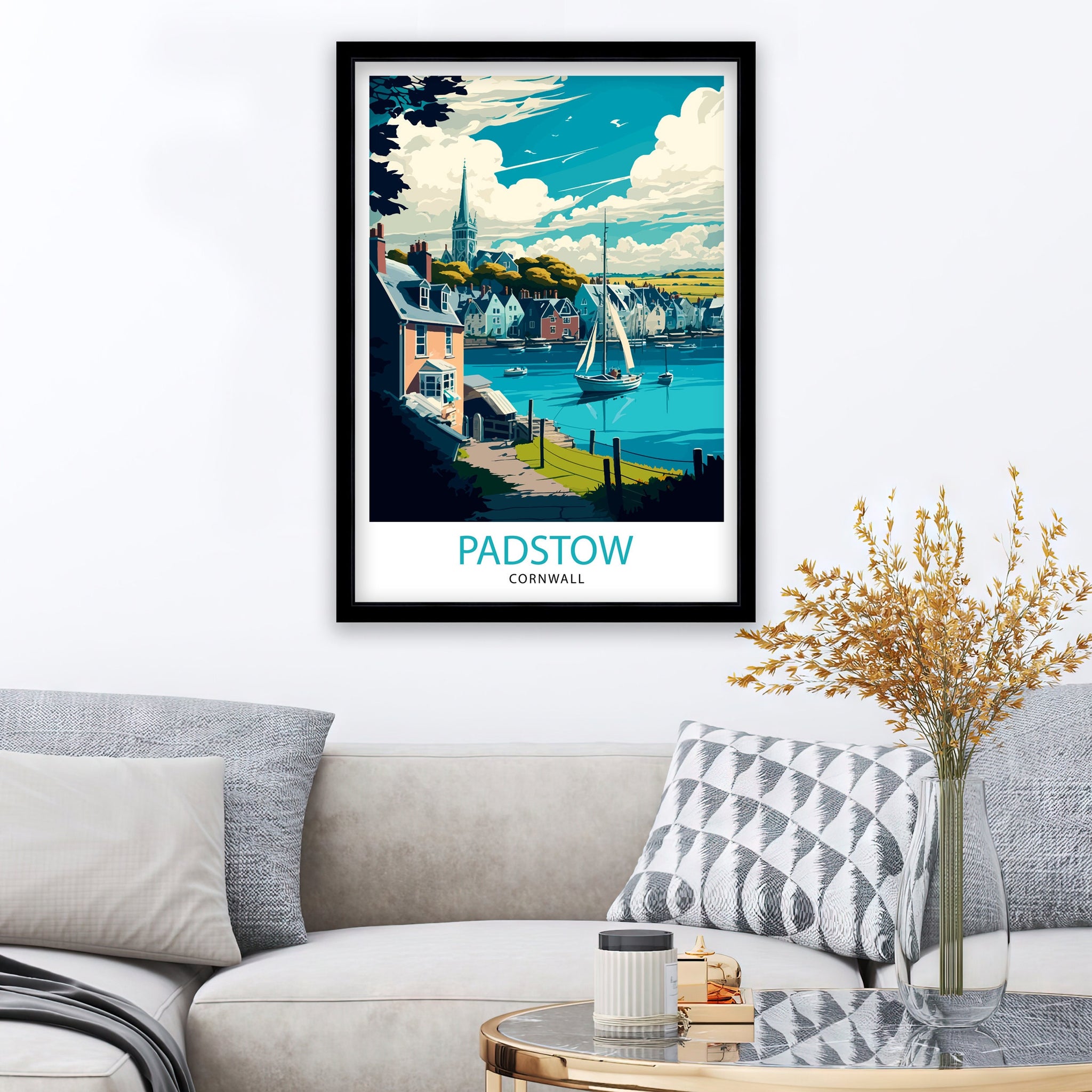 Padstow Cornwall Travel Print, Coastal Village Illustration