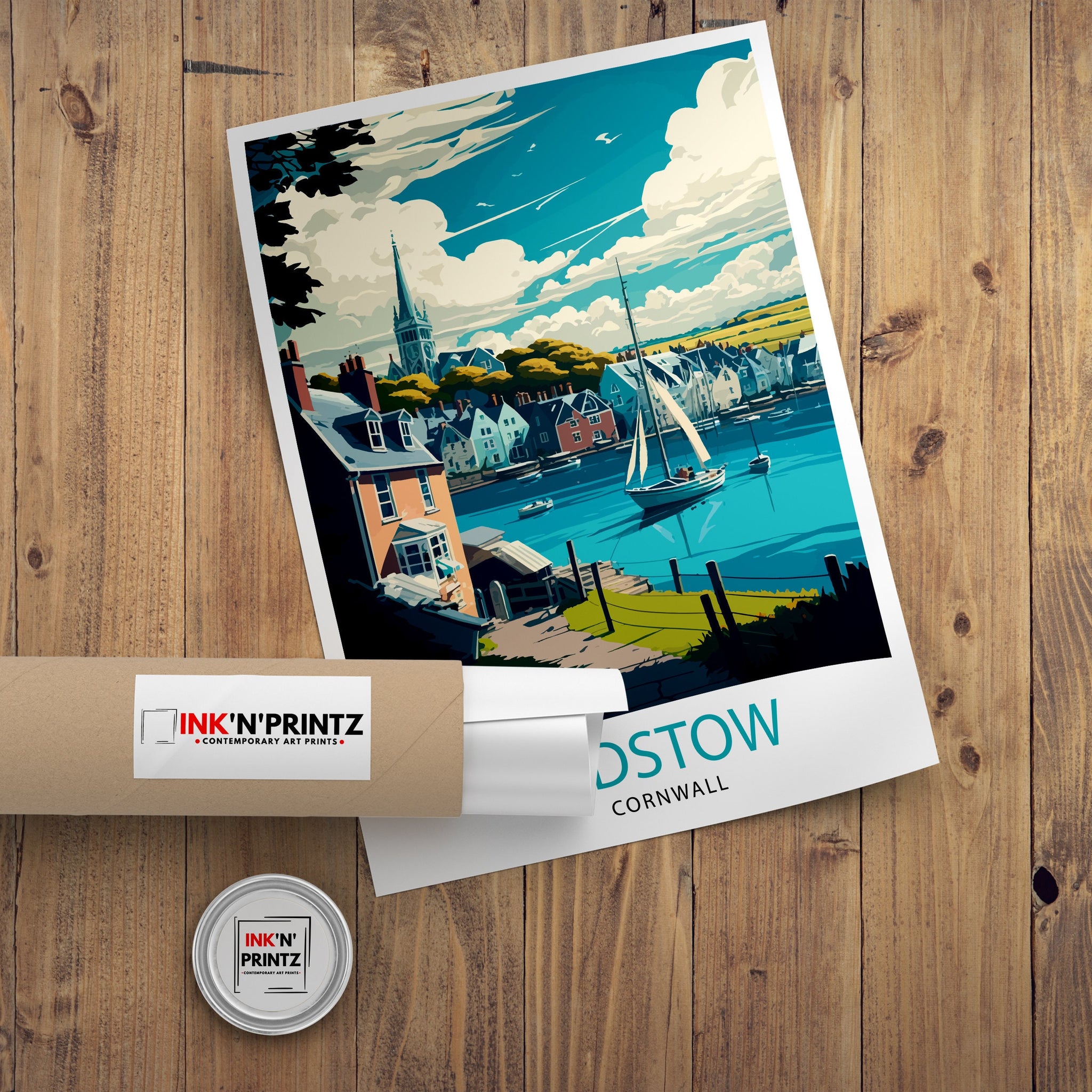 Padstow Cornwall Travel Print, Coastal Village Illustration