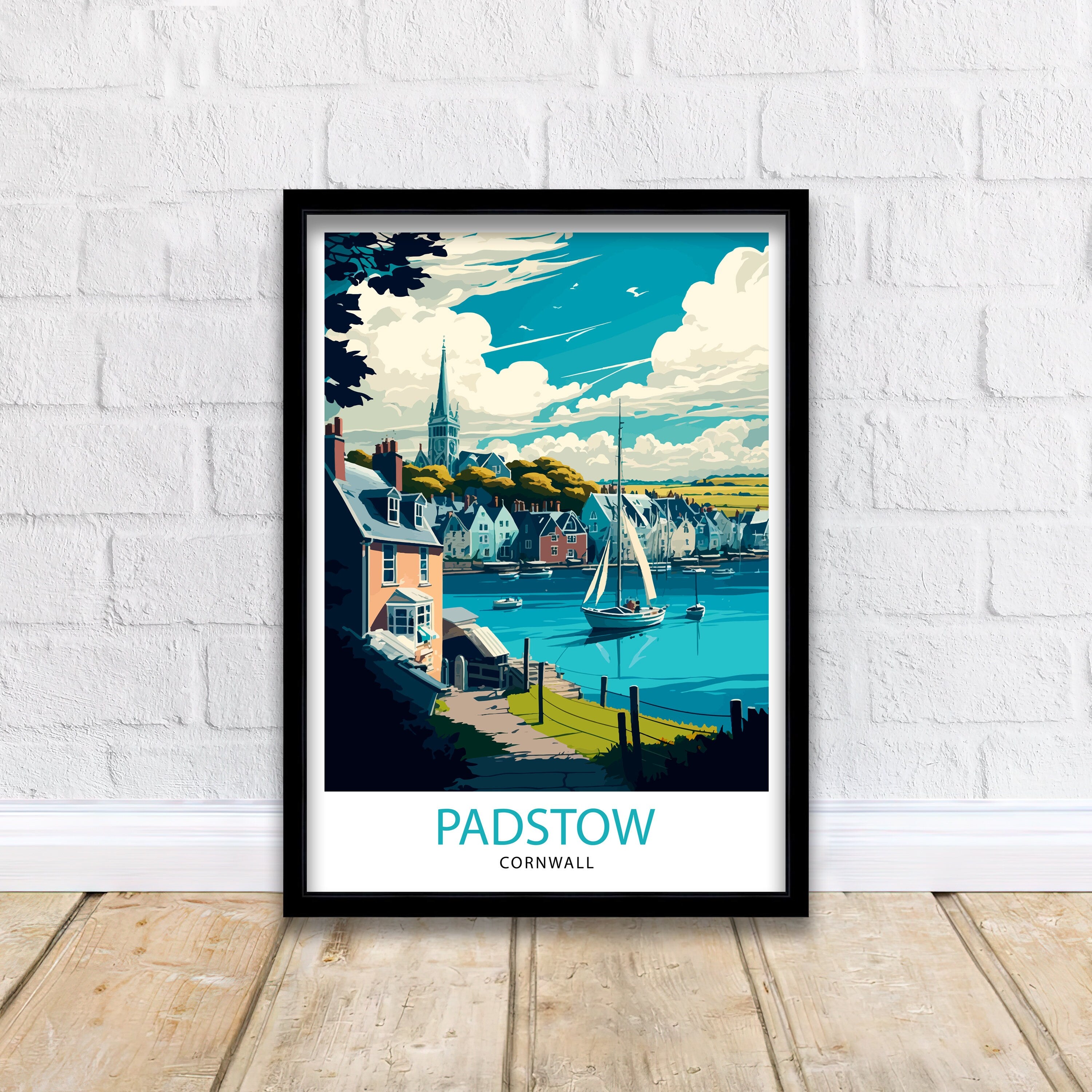 Padstow Cornwall Travel Print, Coastal Village Illustration