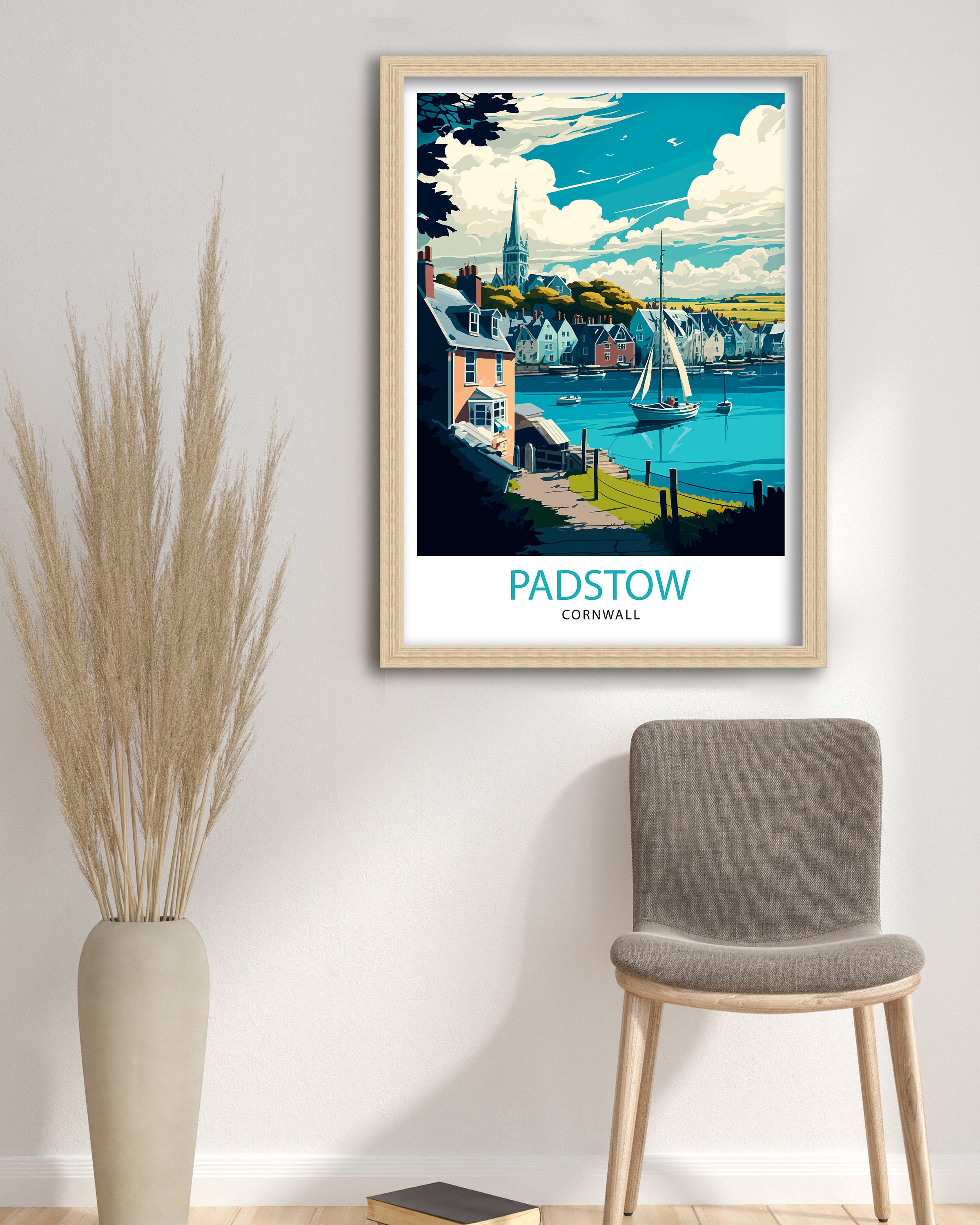 Padstow Cornwall Travel Print, Coastal Village Illustration