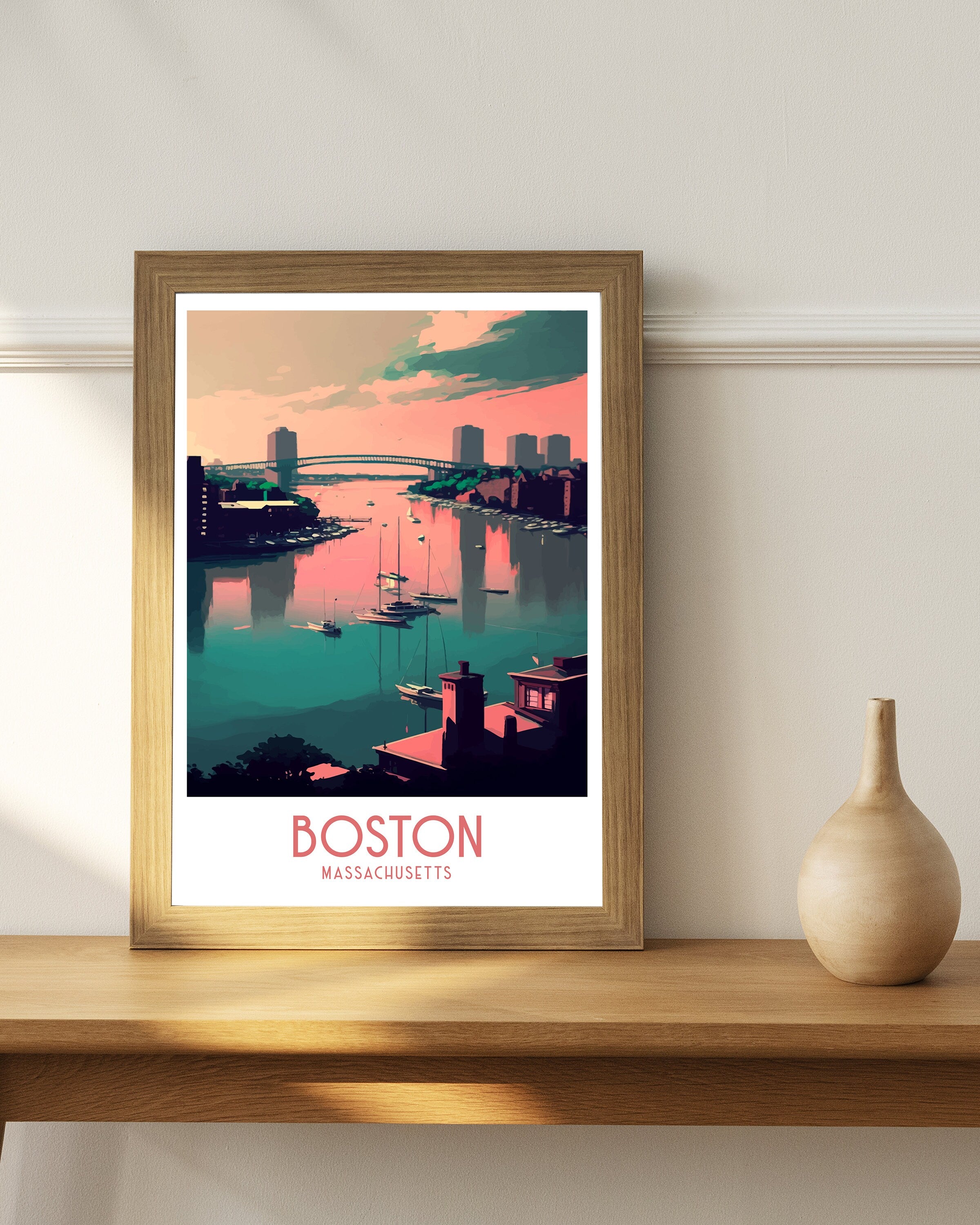 Boston Skyline Print | Modern Travel Poster, Boston Home Decor