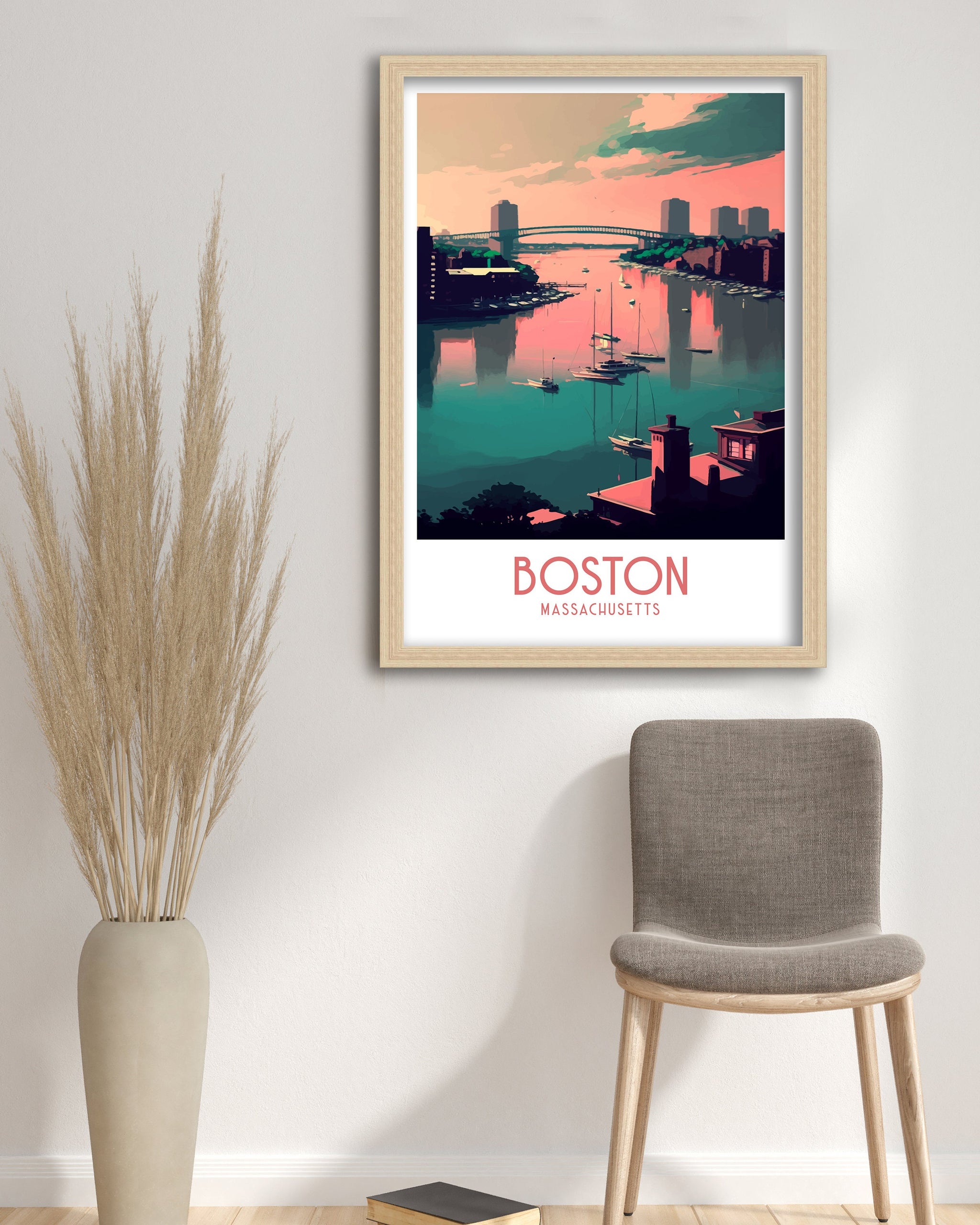 Boston Skyline Print | Modern Travel Poster, Boston Home Decor