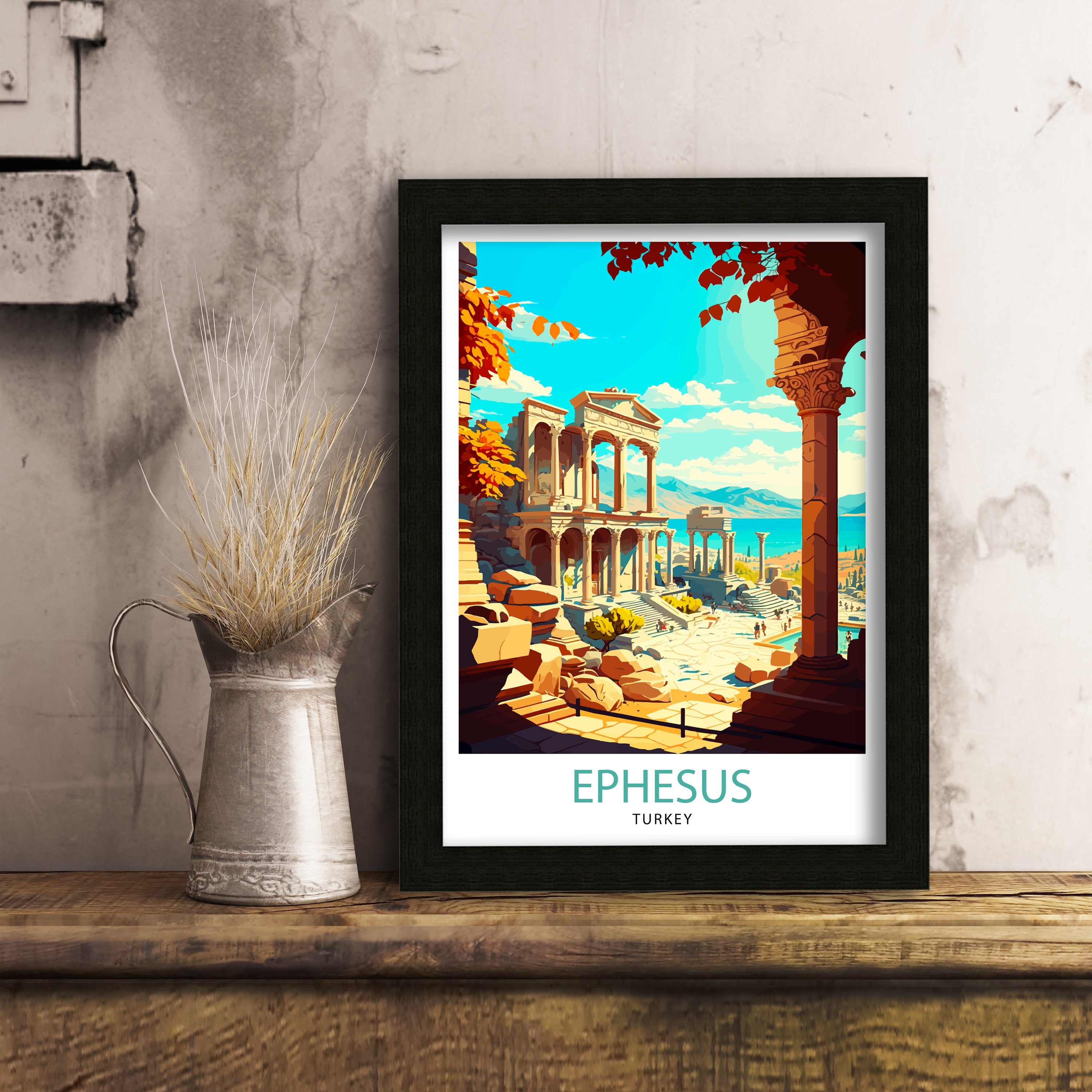 Ephesus Turkey Travel Art Print, Ancient City Illustration