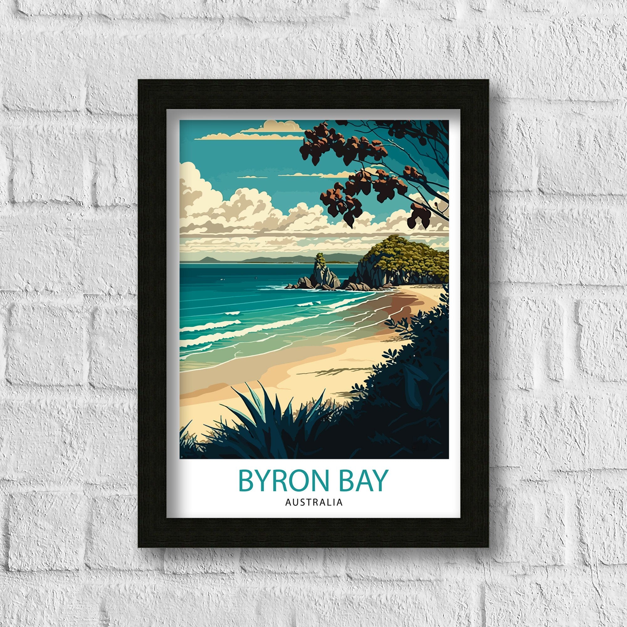 Byron Bay Australia Travel Poster, Coastal Beach Print