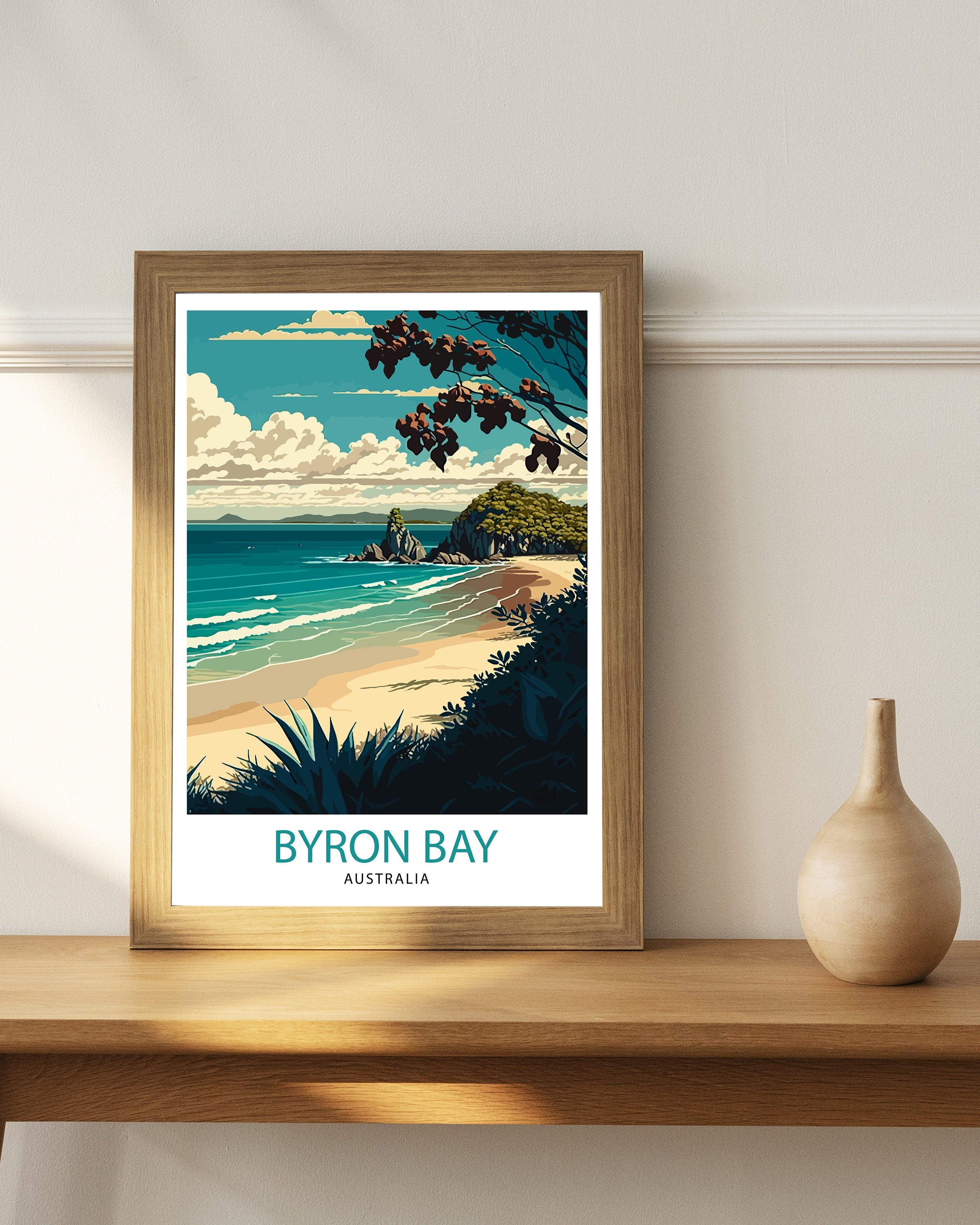 Byron Bay Australia Travel Poster, Coastal Beach Print