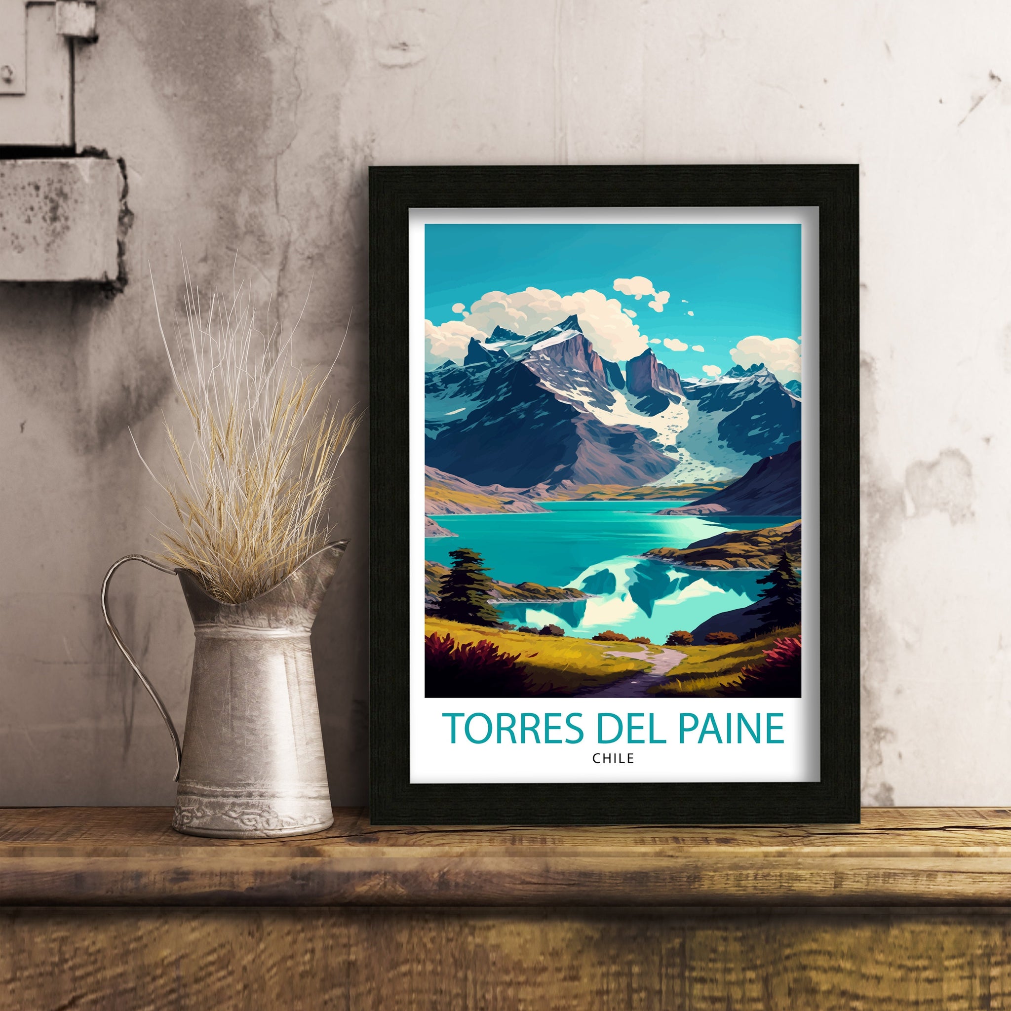 Torres del Paine Print | Chile Landscape Art, Travel Poster