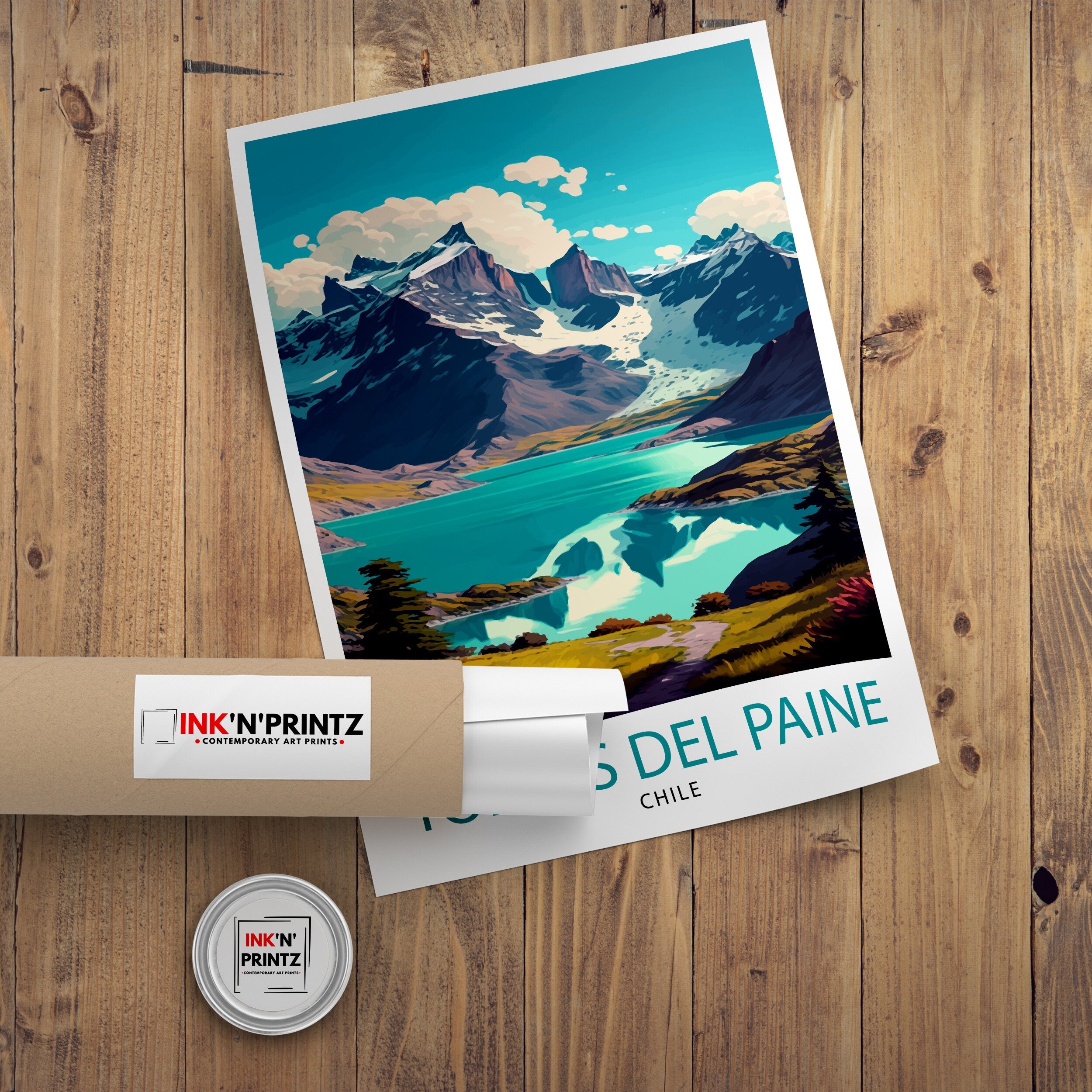Torres del Paine Print | Chile Landscape Art, Travel Poster