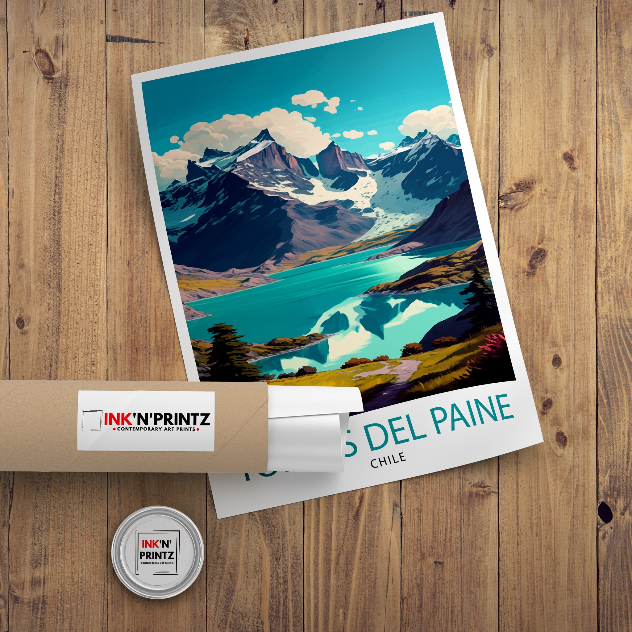 Torres del Paine Print | Chile Landscape Art, Travel Poster