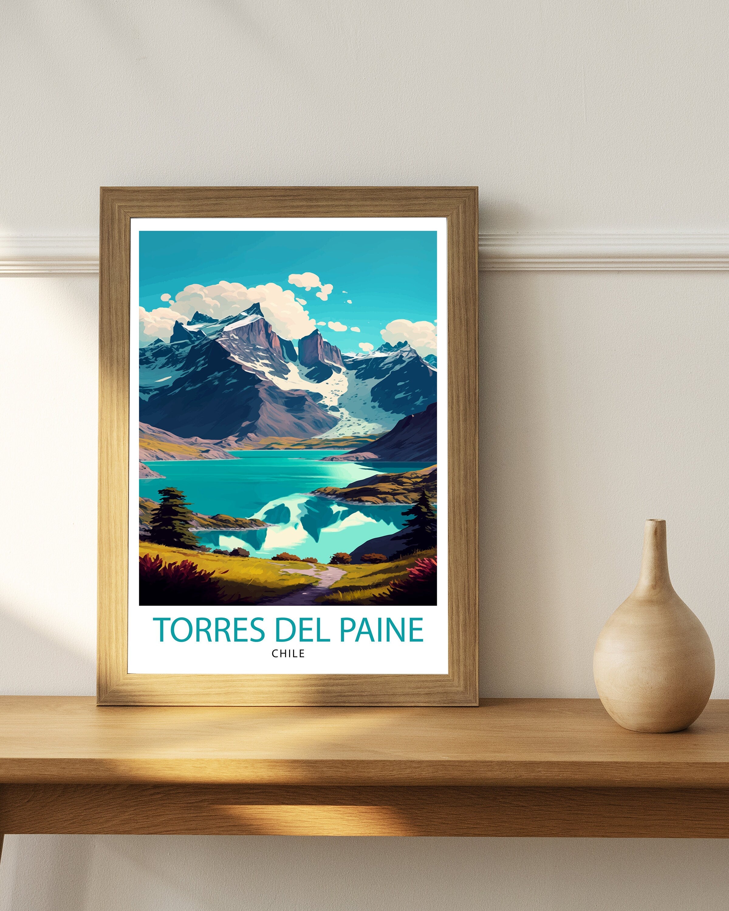 Torres del Paine Print | Chile Landscape Art, Travel Poster