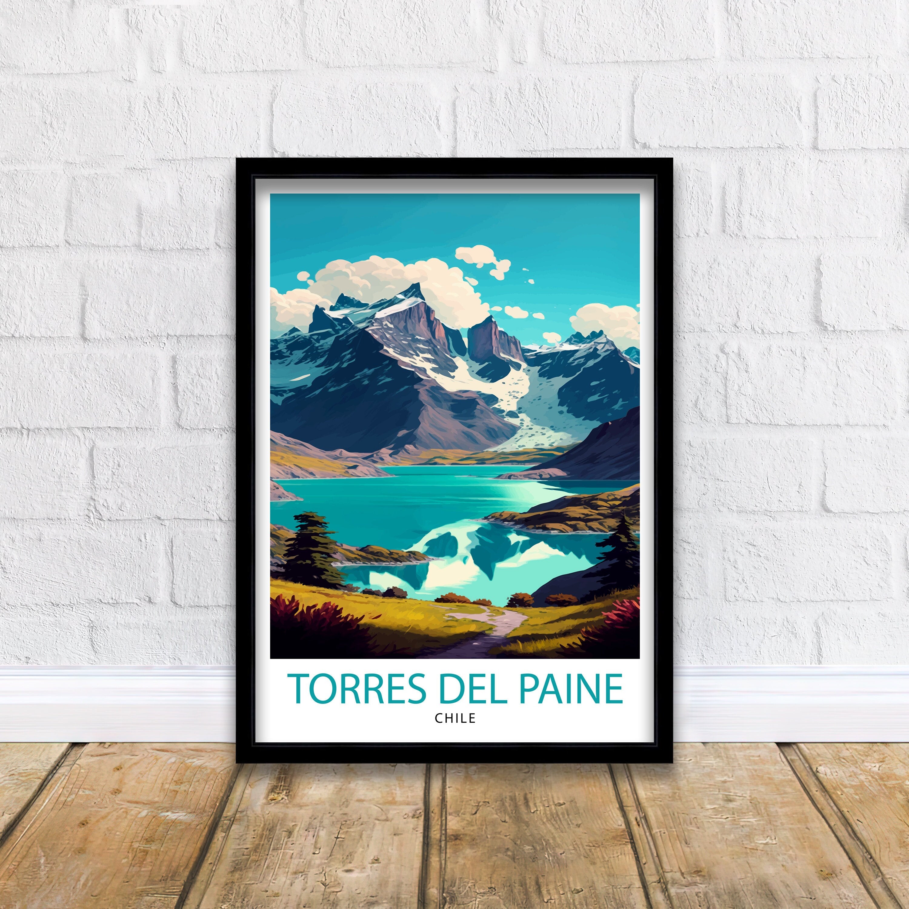 Torres del Paine Print | Chile Landscape Art, Travel Poster