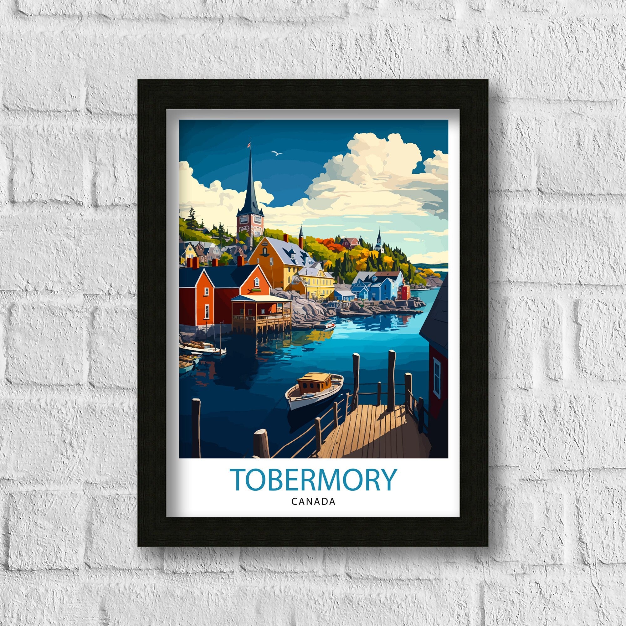 Tobermory Canada Travel Poster, Colorful Illustration Print