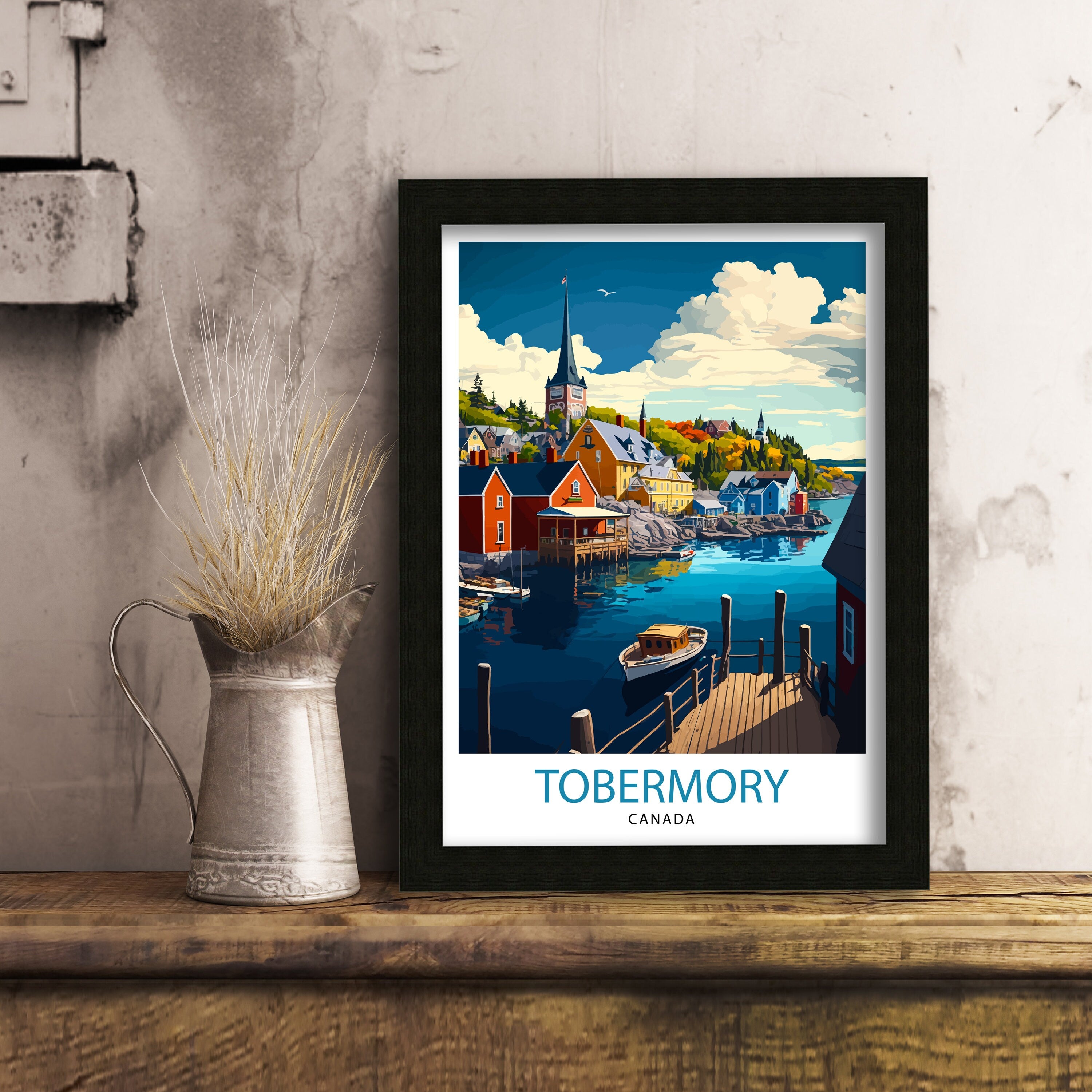 Tobermory Canada Travel Poster, Colorful Illustration Print