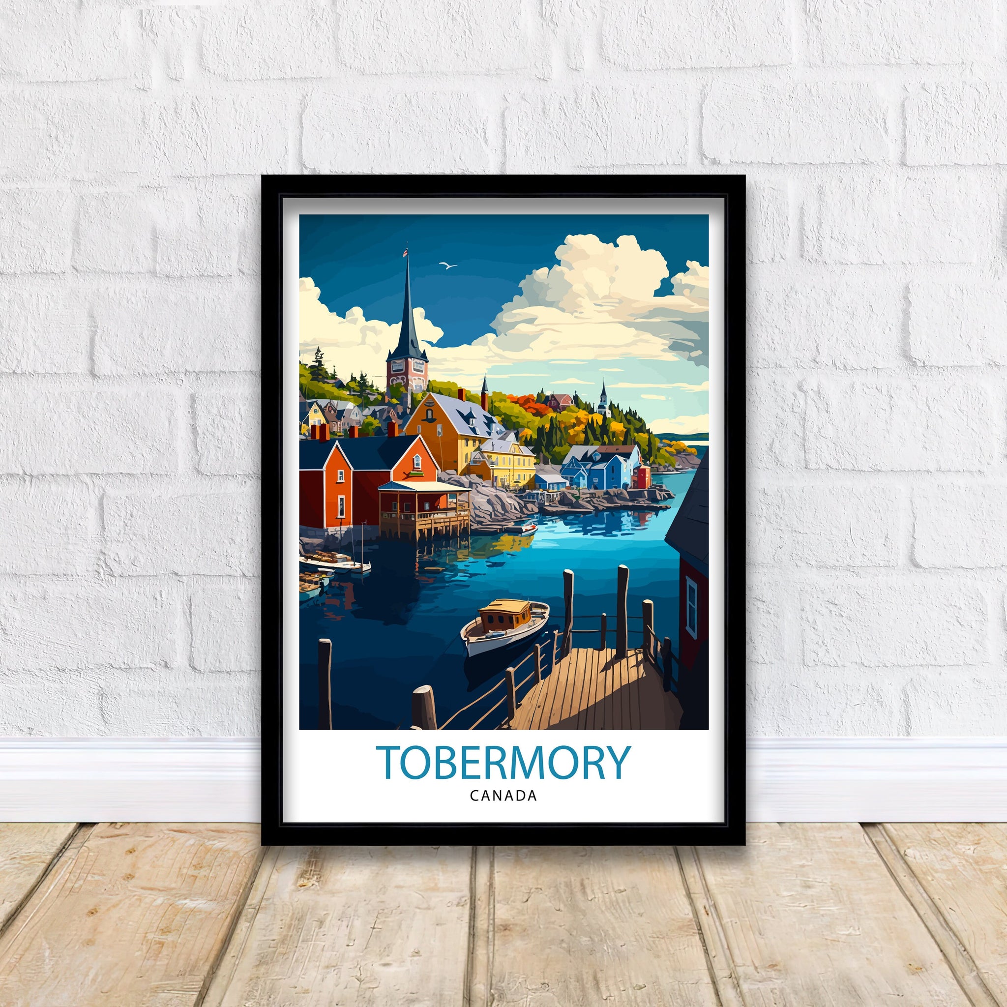 Tobermory Canada Travel Poster, Colorful Illustration Print