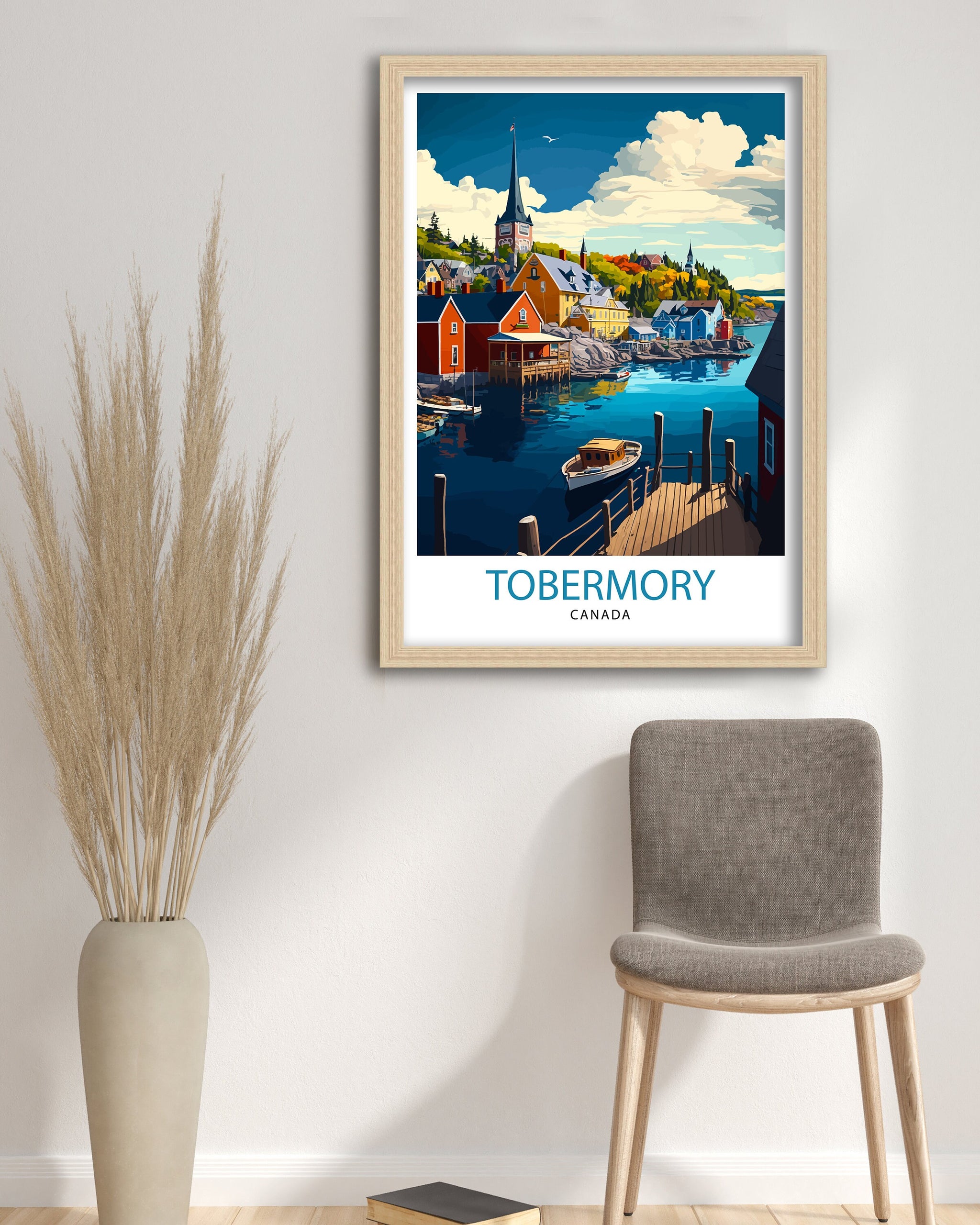 Tobermory Canada Travel Poster, Colorful Illustration Print