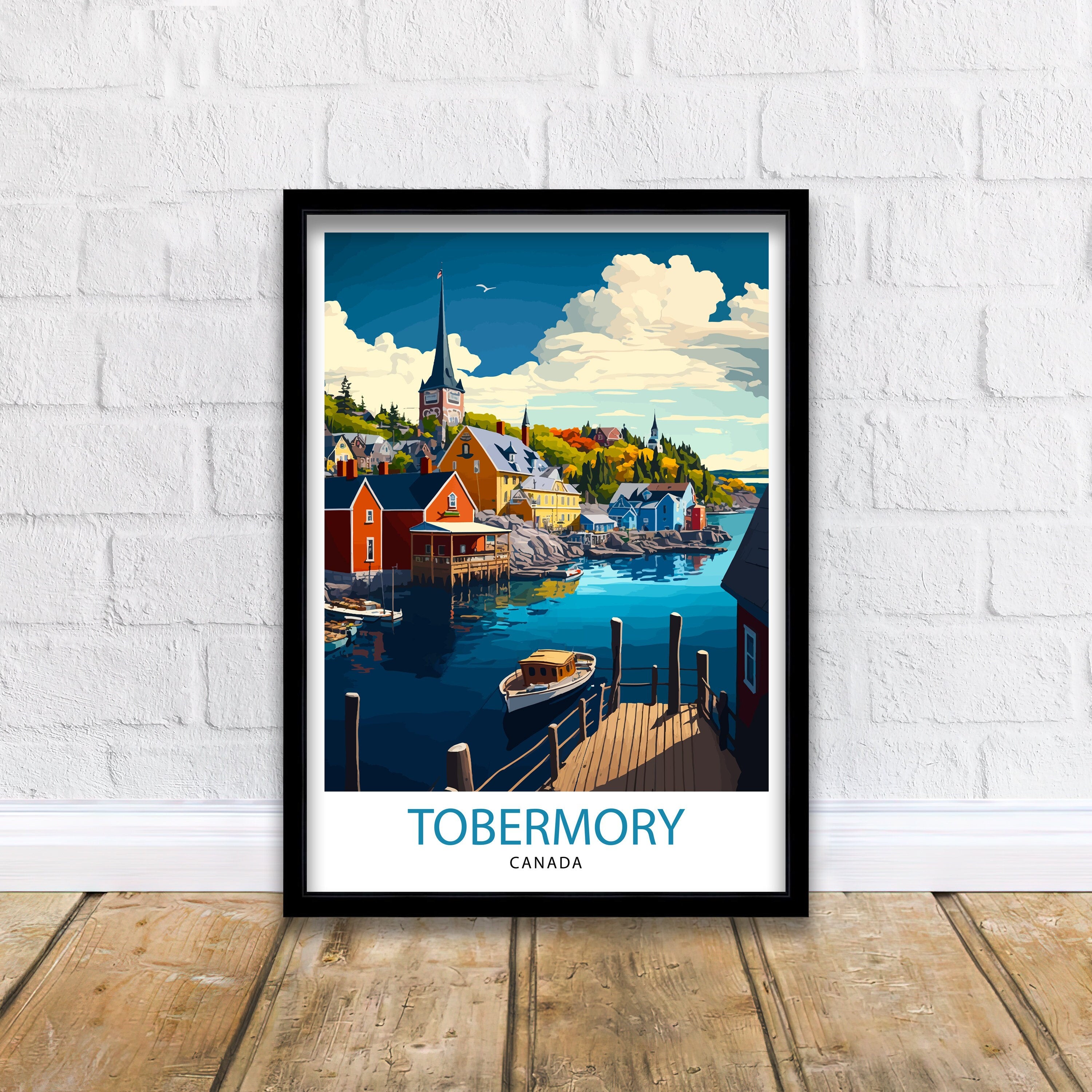 Tobermory Canada Travel Poster, Colorful Illustration Print
