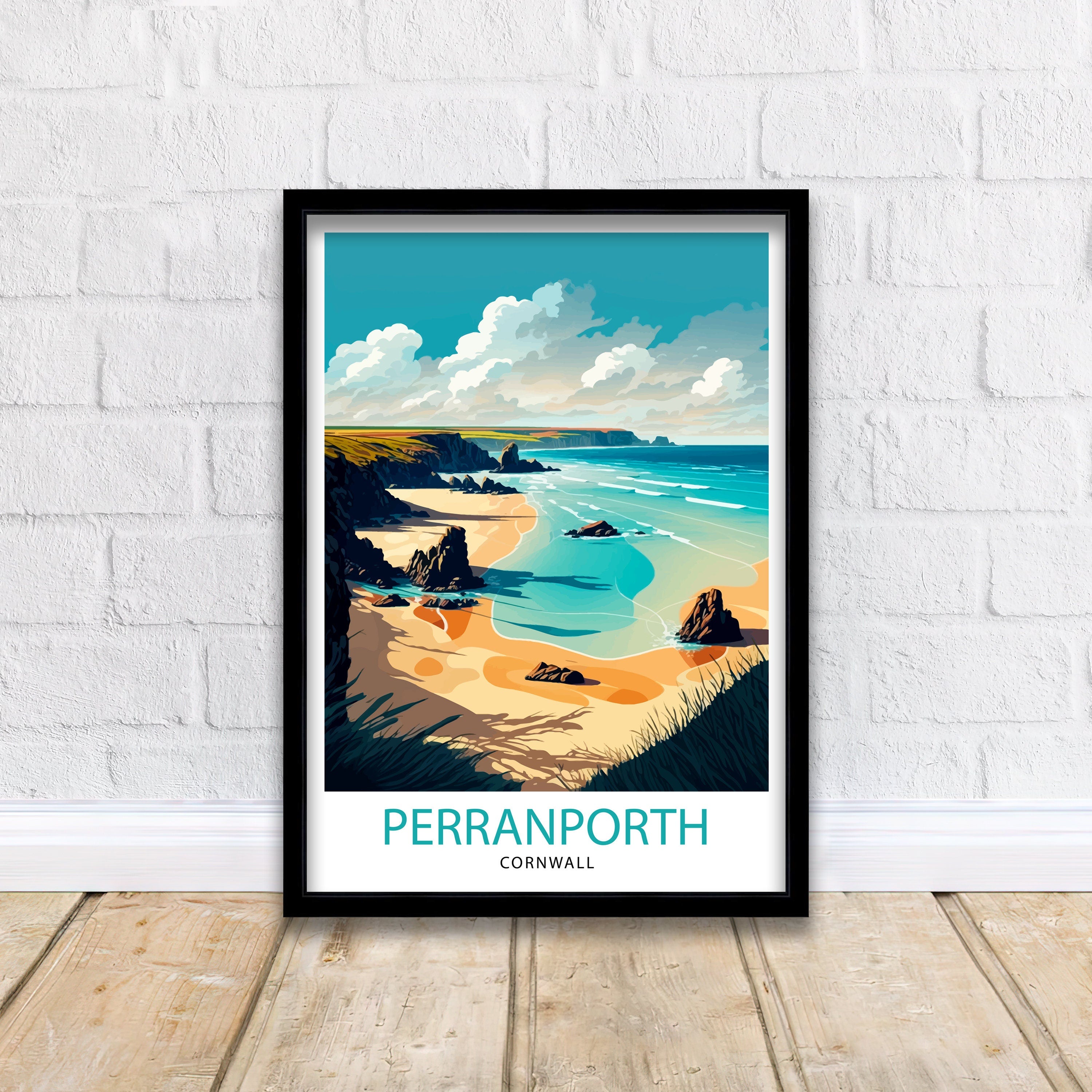 Perranporth Cornwall Beach Print, Coastal Travel Poster