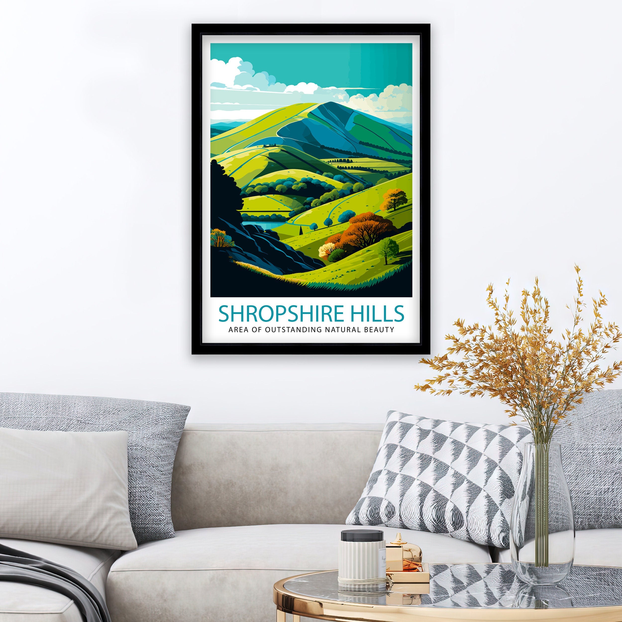 Shropshire Hills Travel Poster, UK Landscape Art Print