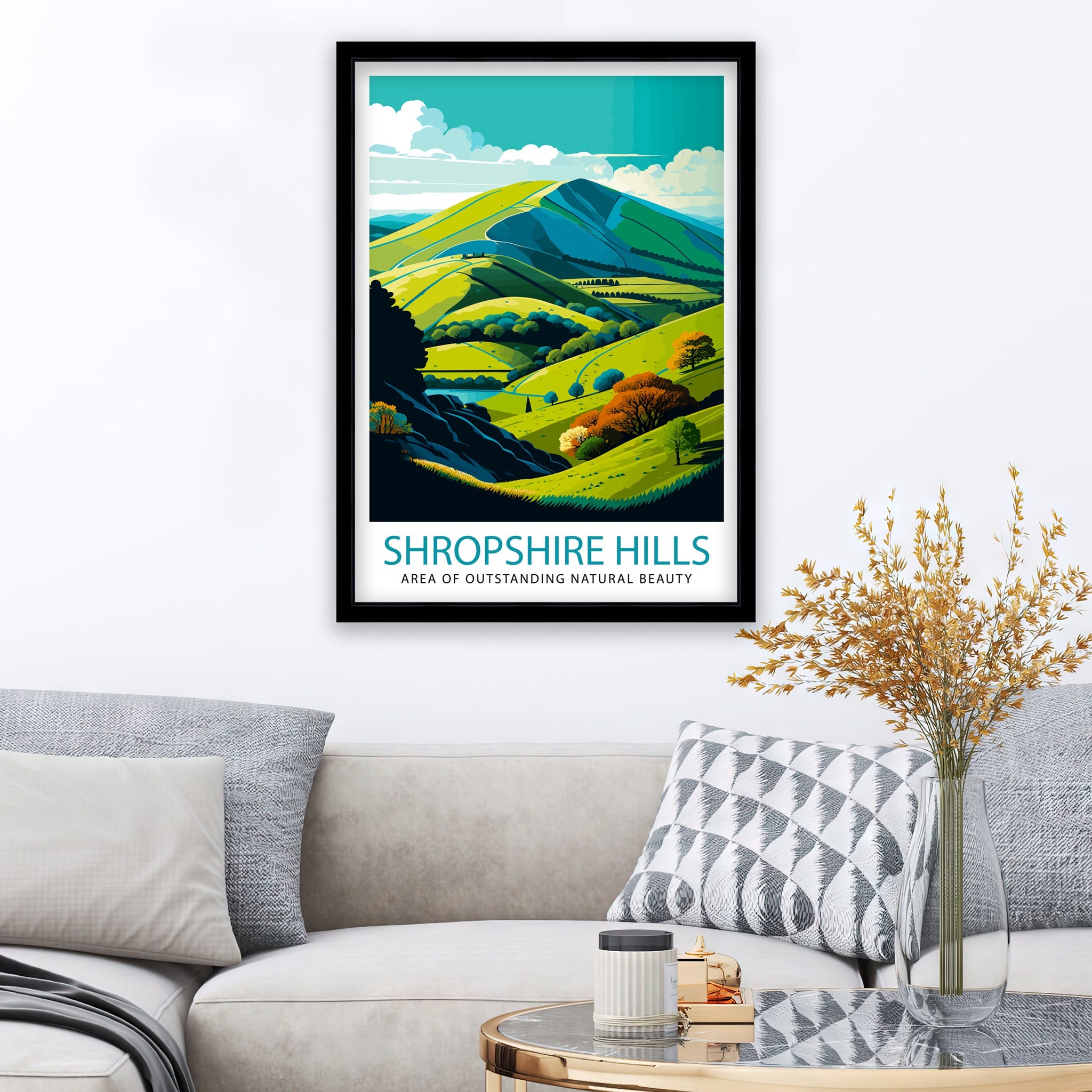 Shropshire Hills Travel Poster, UK Landscape Art Print