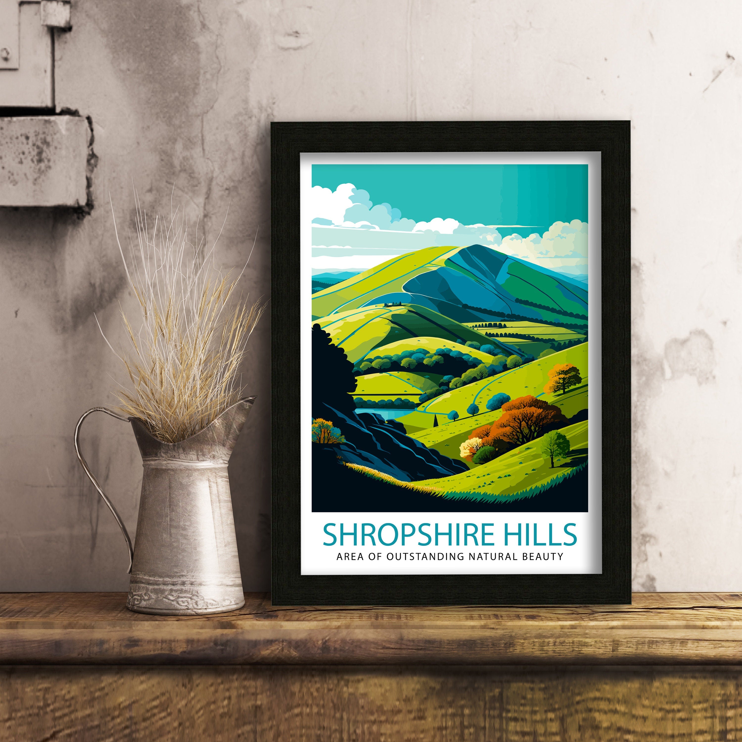Shropshire Hills Travel Poster, UK Landscape Art Print