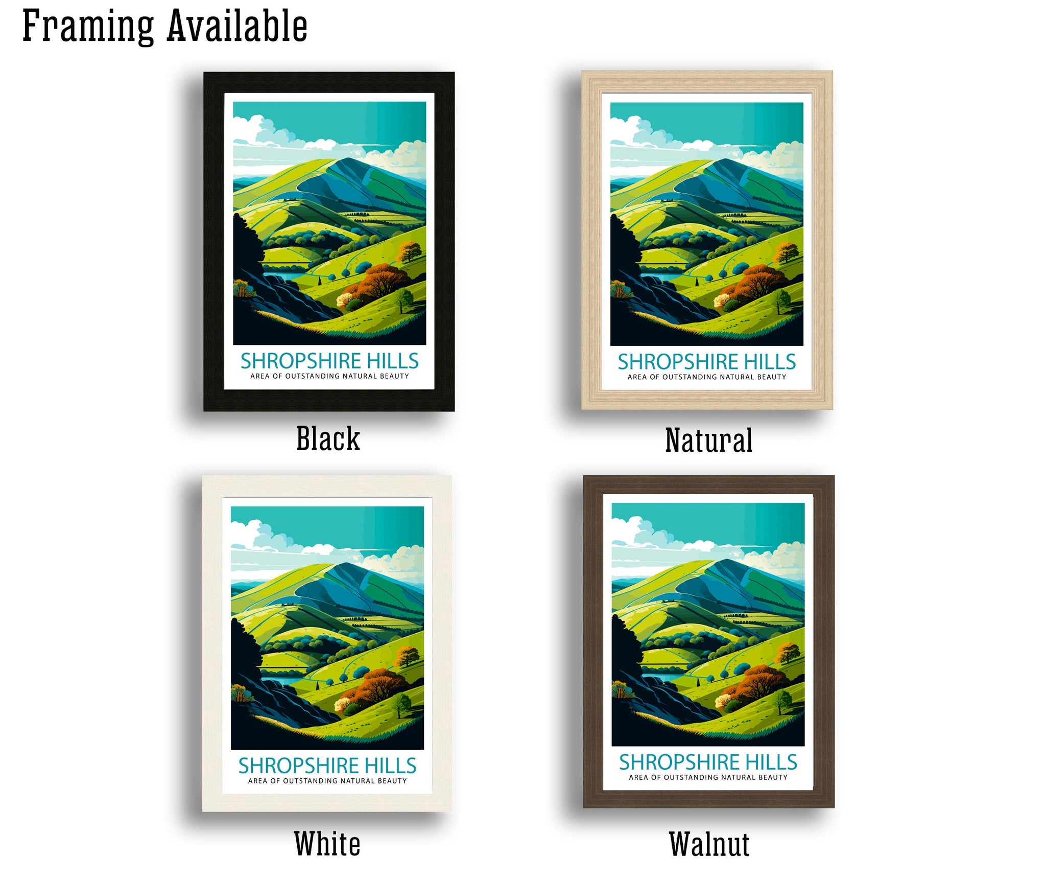 Shropshire Hills Travel Poster, UK Landscape Art Print