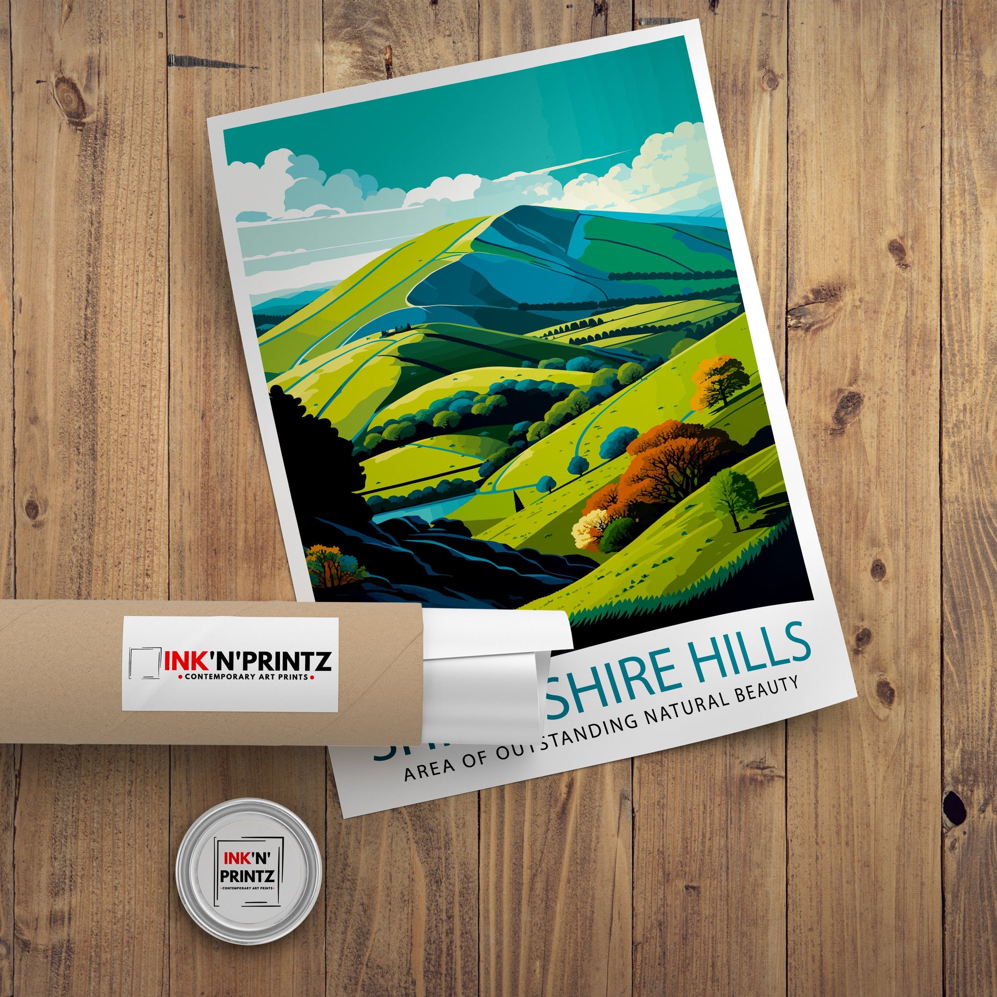 Shropshire Hills Travel Poster, UK Landscape Art Print