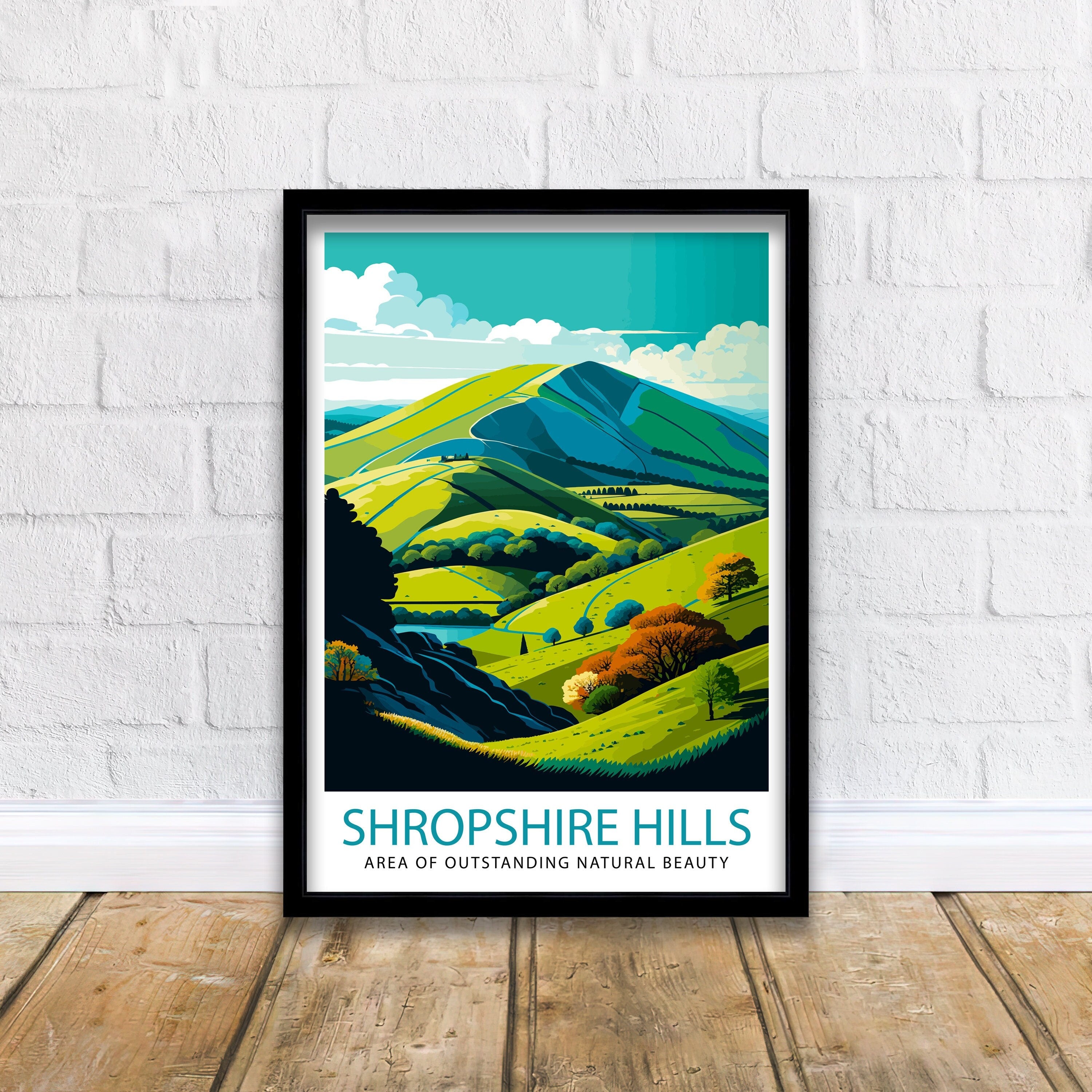 Shropshire Hills Travel Poster, UK Landscape Art Print