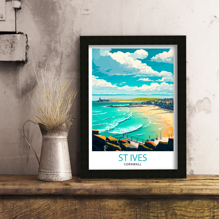 St Ives Cornwall Travel Poster St Ives Wall Art St Ives Illustration Travel Poster Gift for St Ives Cornwall Home Decor