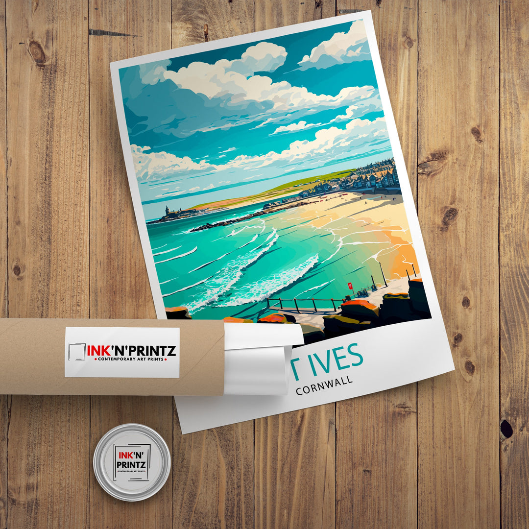 St Ives Cornwall Travel Poster St Ives Wall Art St Ives Illustration Travel Poster Gift for St Ives Cornwall Home Decor