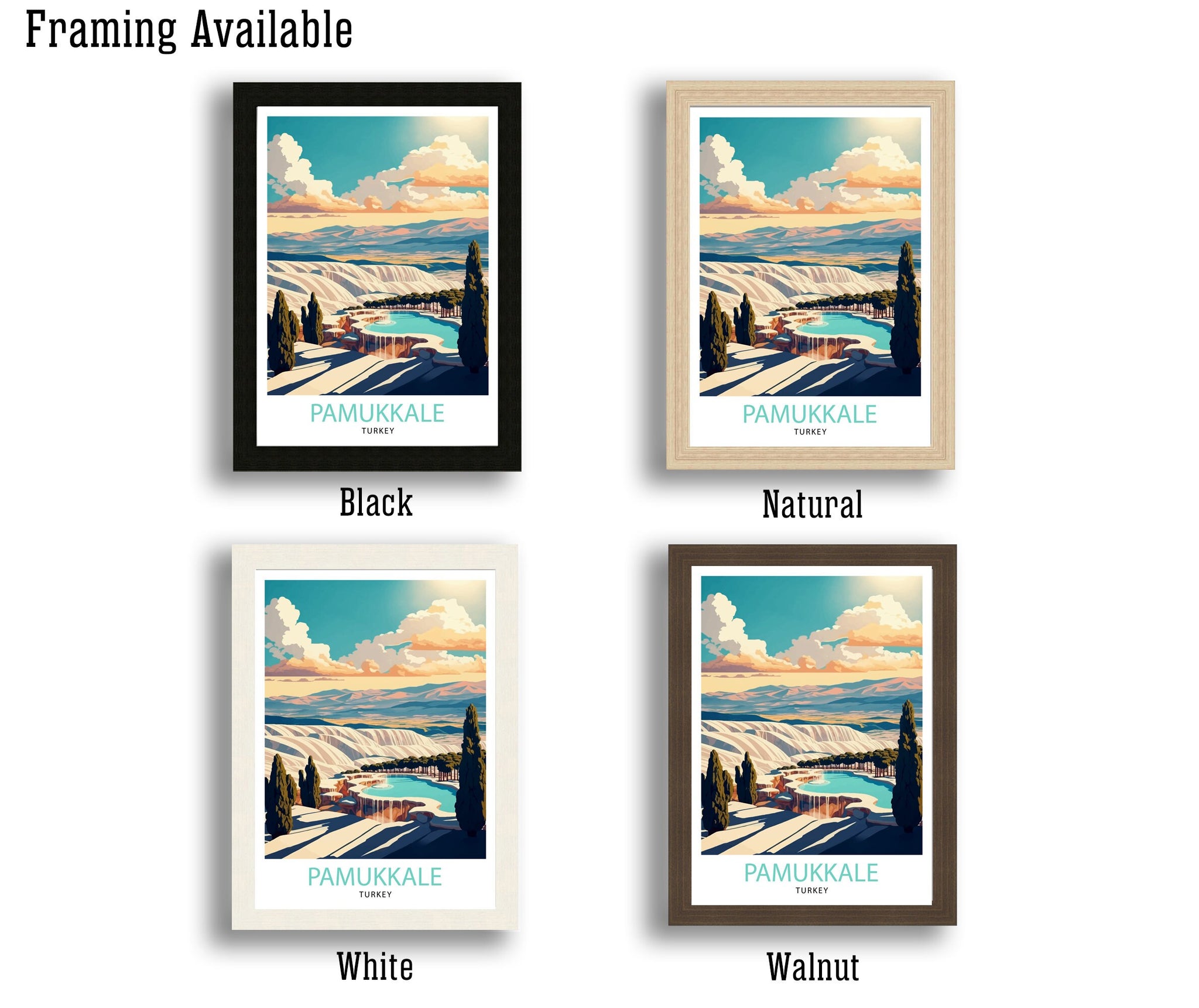 Pamukkale Turkey Travel Poster, Travertine Hot Springs Art Print