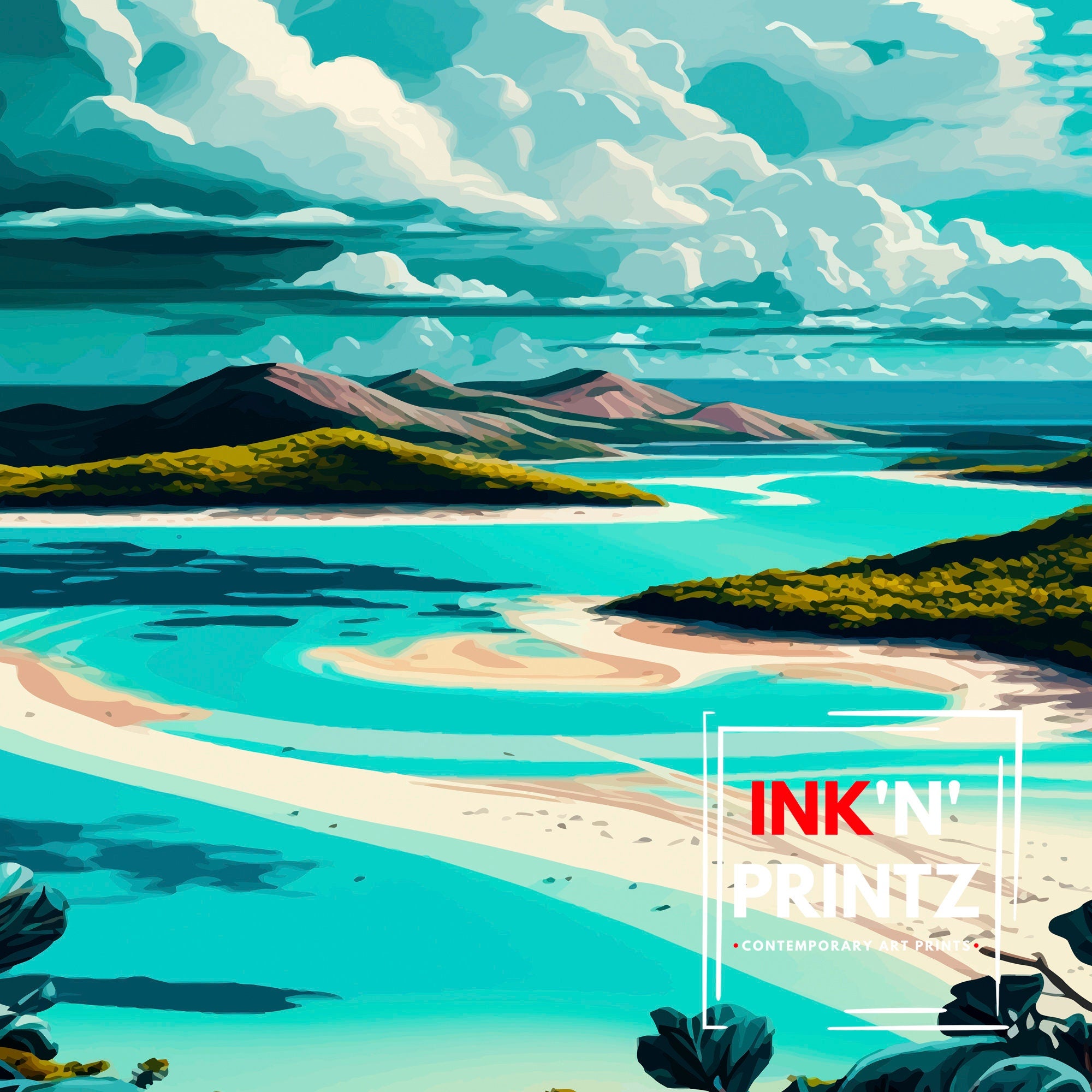 Whitsunday Islands Print, Australia Travel Poster