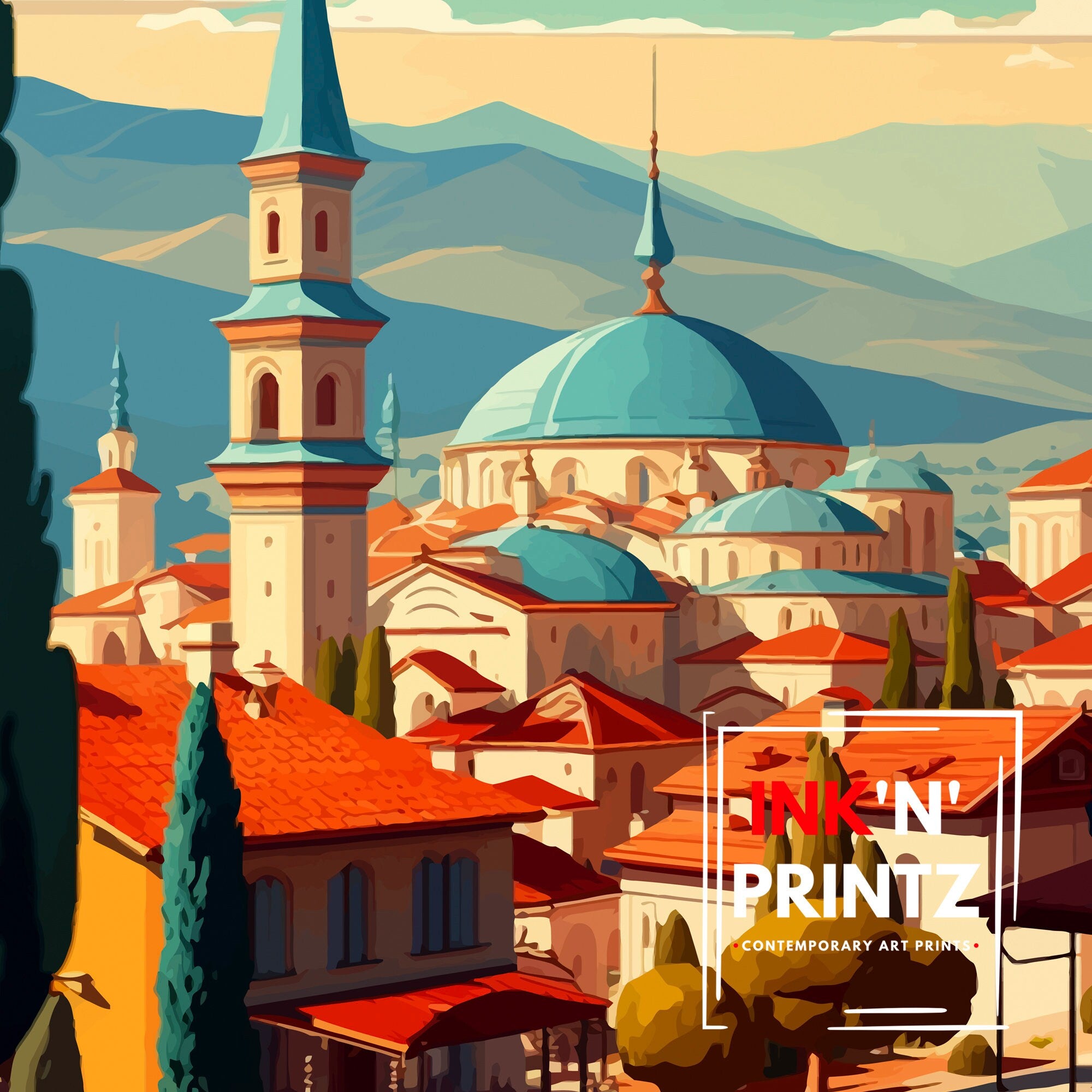 Konya Turkey Travel Poster, Turkish City Art Print