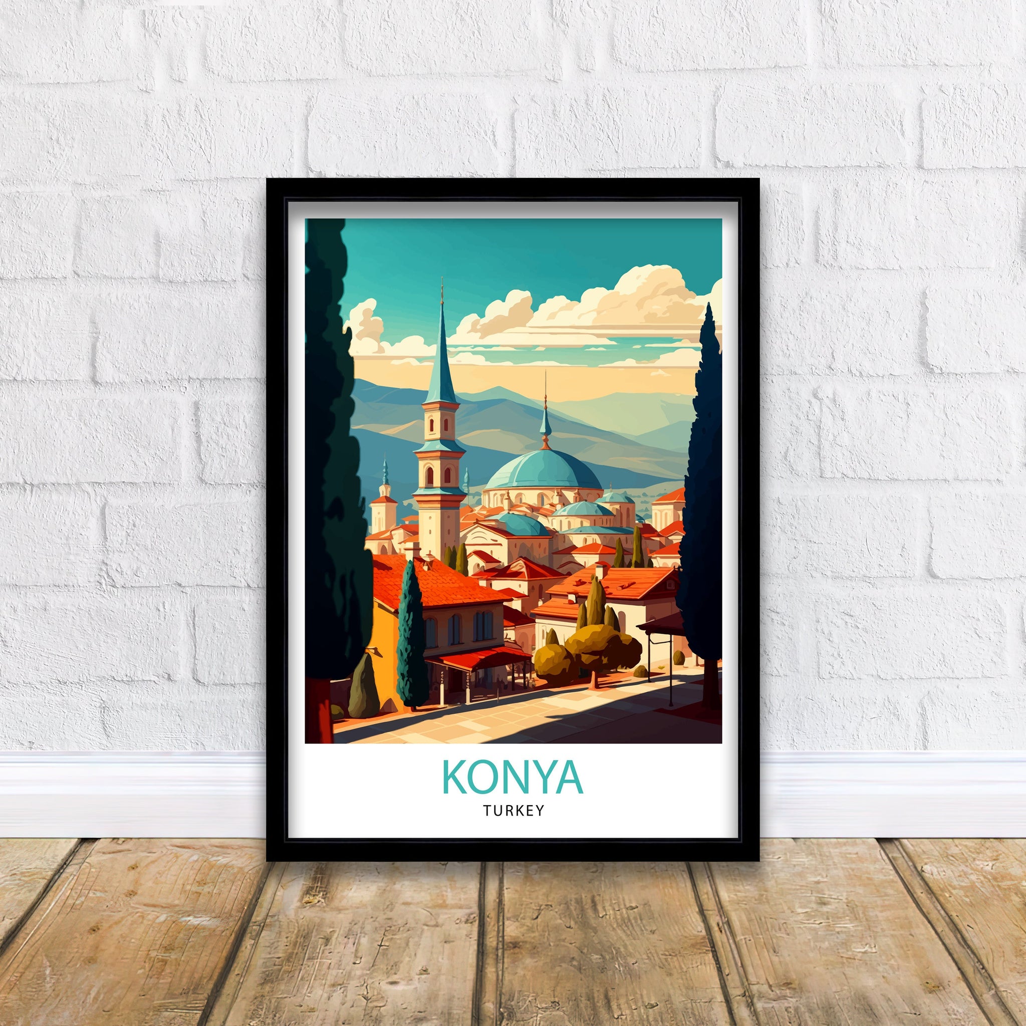 Konya Turkey Travel Poster, Turkish City Art Print