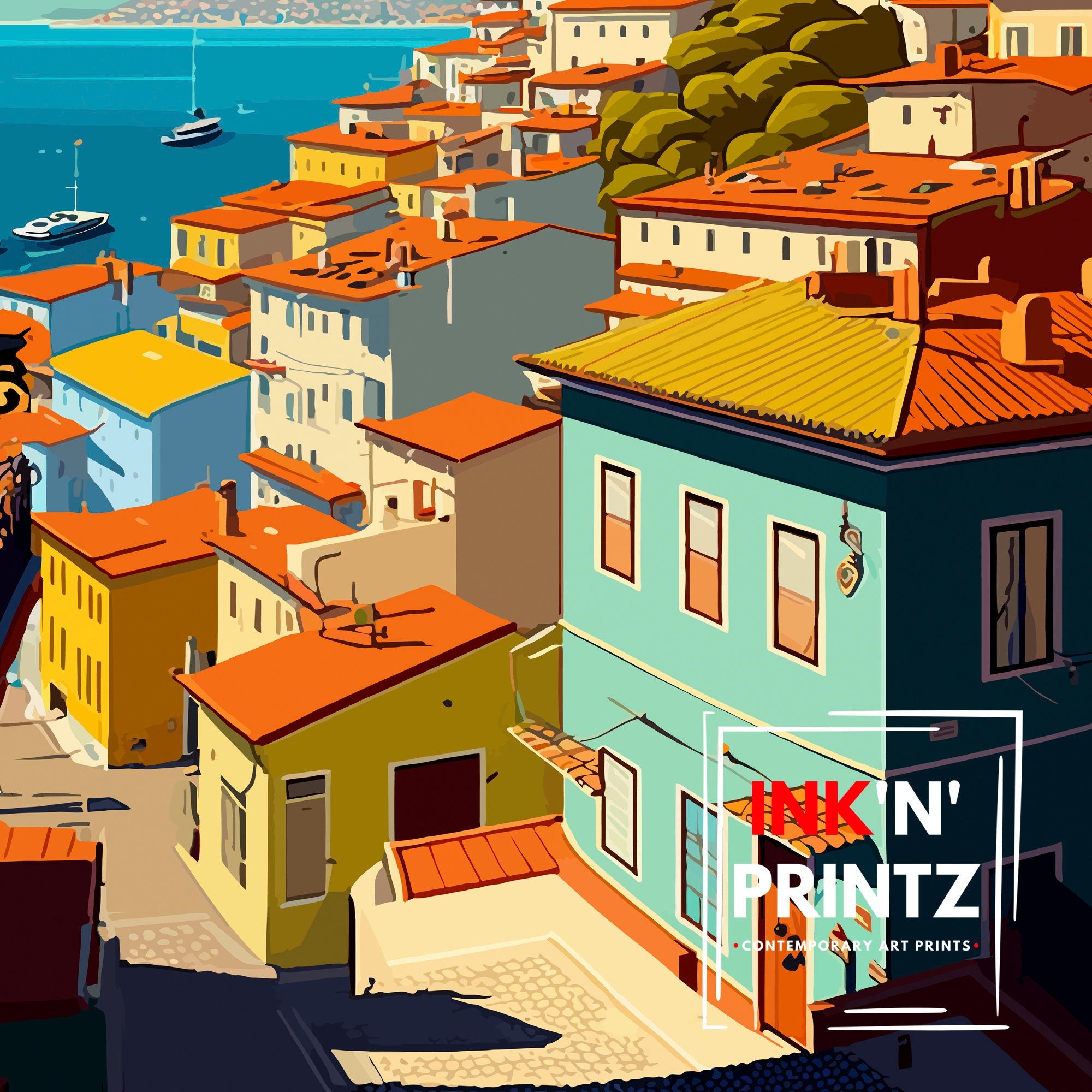 Valparaíso Chile Travel Print, Colorful Cityscape Illustration