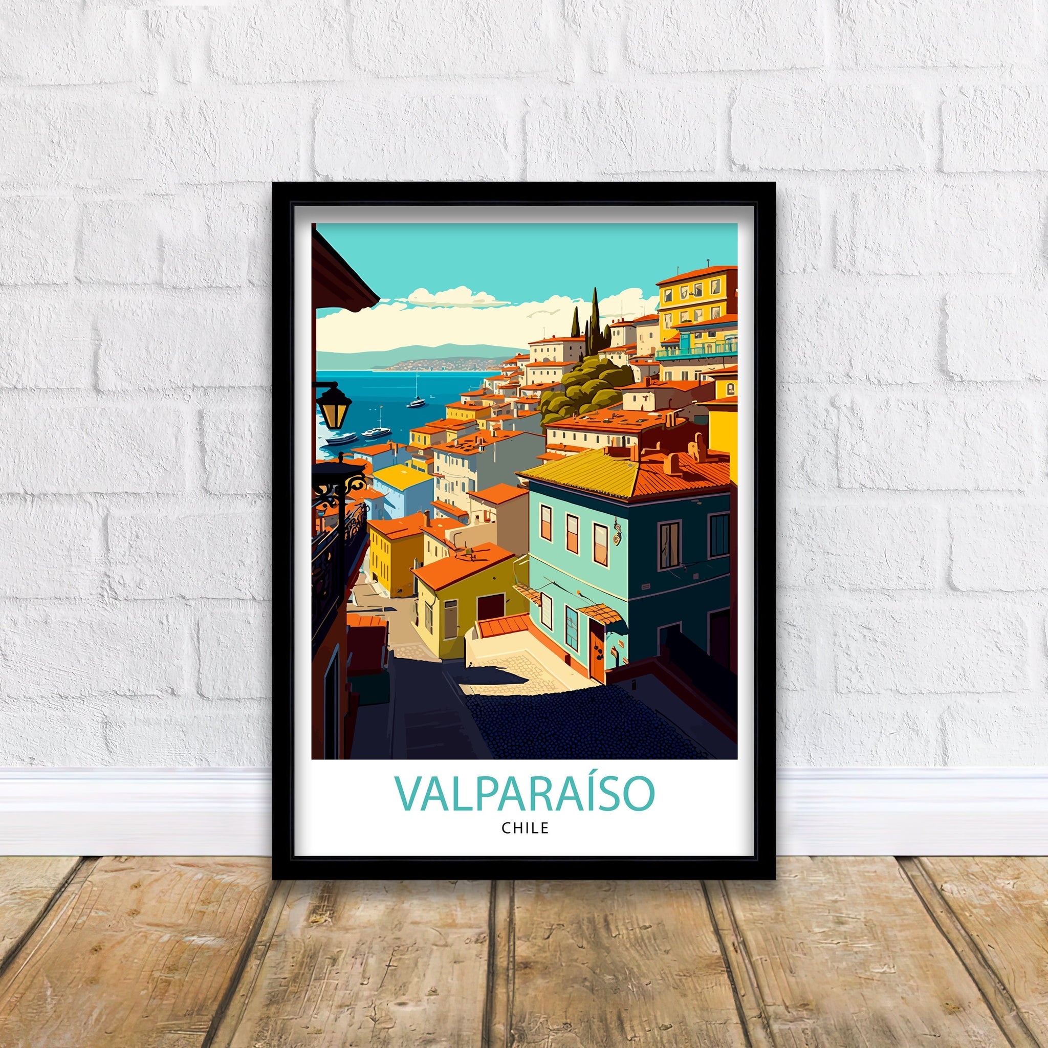 Valparaíso Chile Travel Print, Colorful Cityscape Illustration