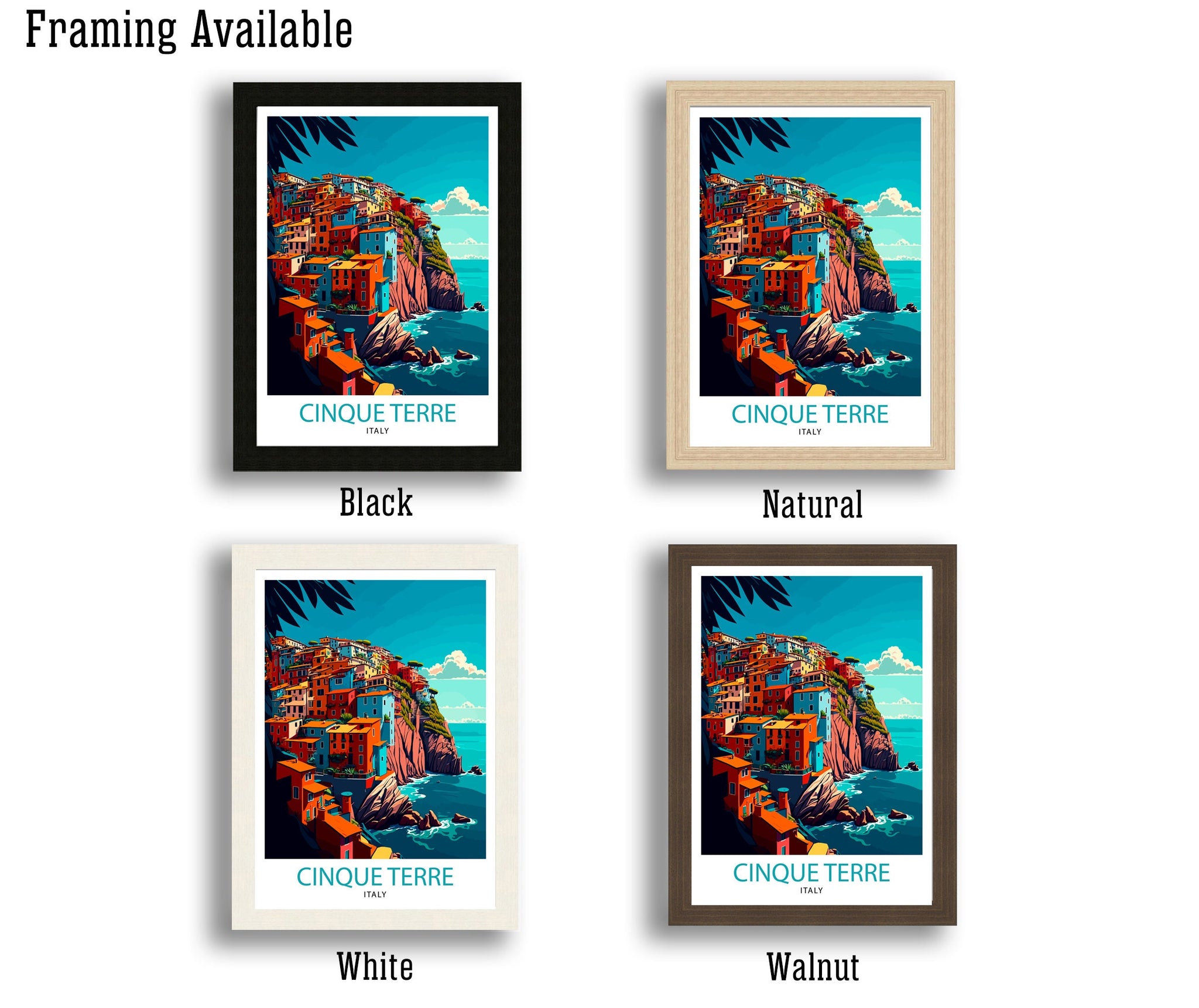 Cinque Terre Italy Travel Poster, Coastal Cliffside Art Print