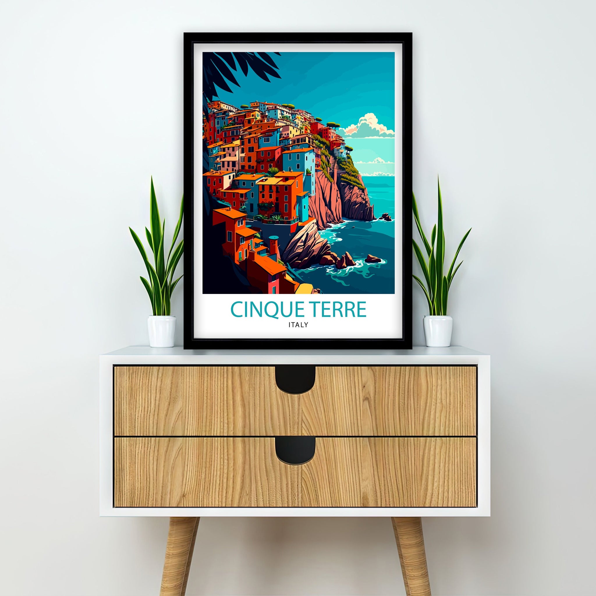 Cinque Terre Italy Travel Poster, Coastal Cliffside Art Print