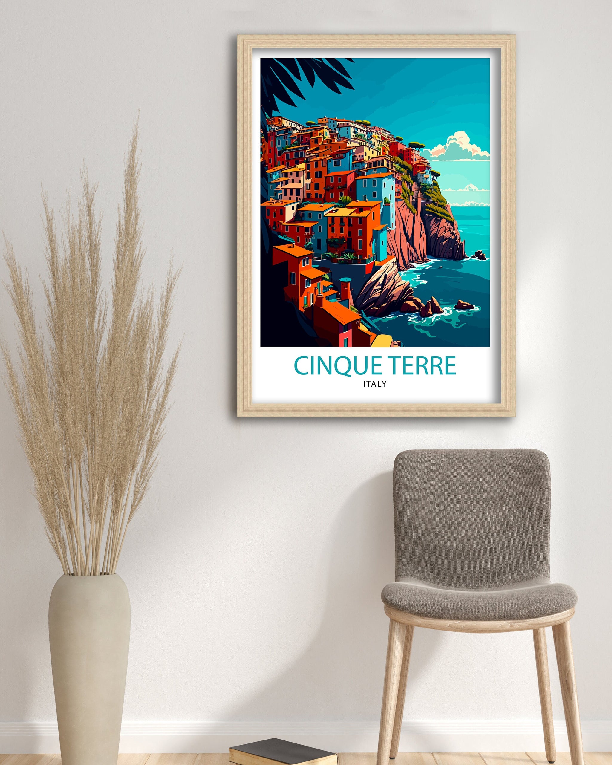 Cinque Terre Italy Travel Poster, Coastal Cliffside Art Print