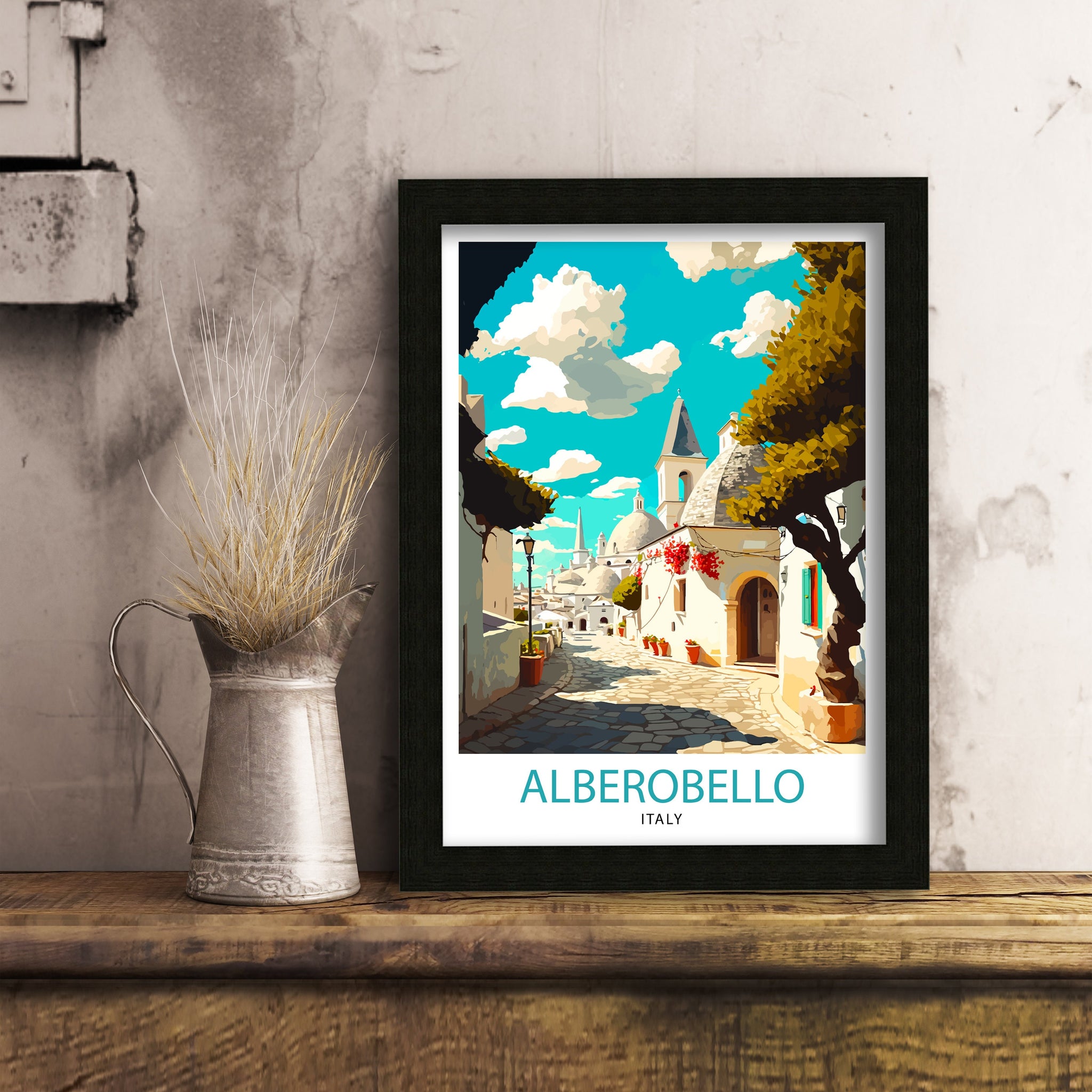 Alberobello Italy Travel Poster, Trulli Illustration Art
