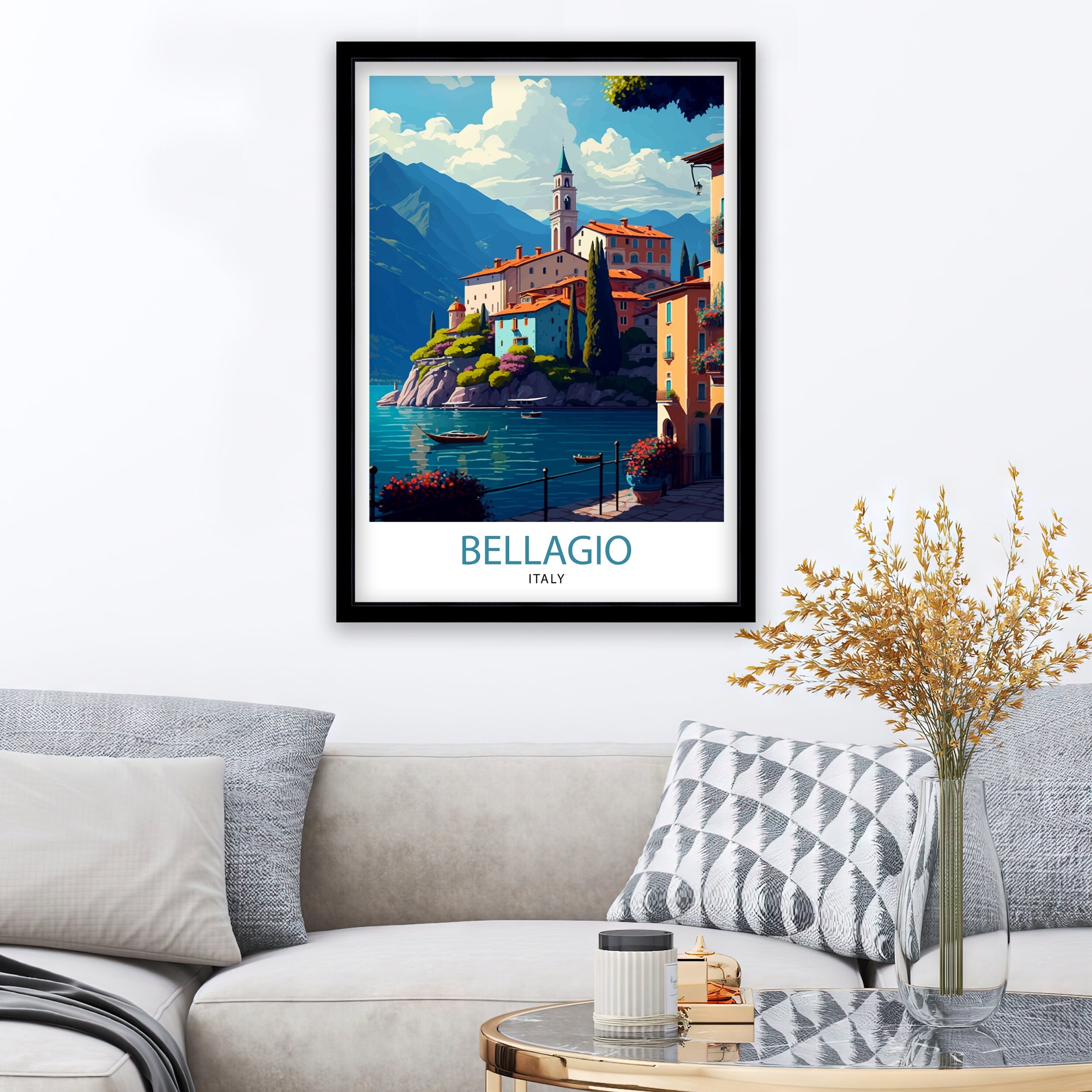 Bellagio Italy Art Print: Lakeside Illustration, Travel Poster